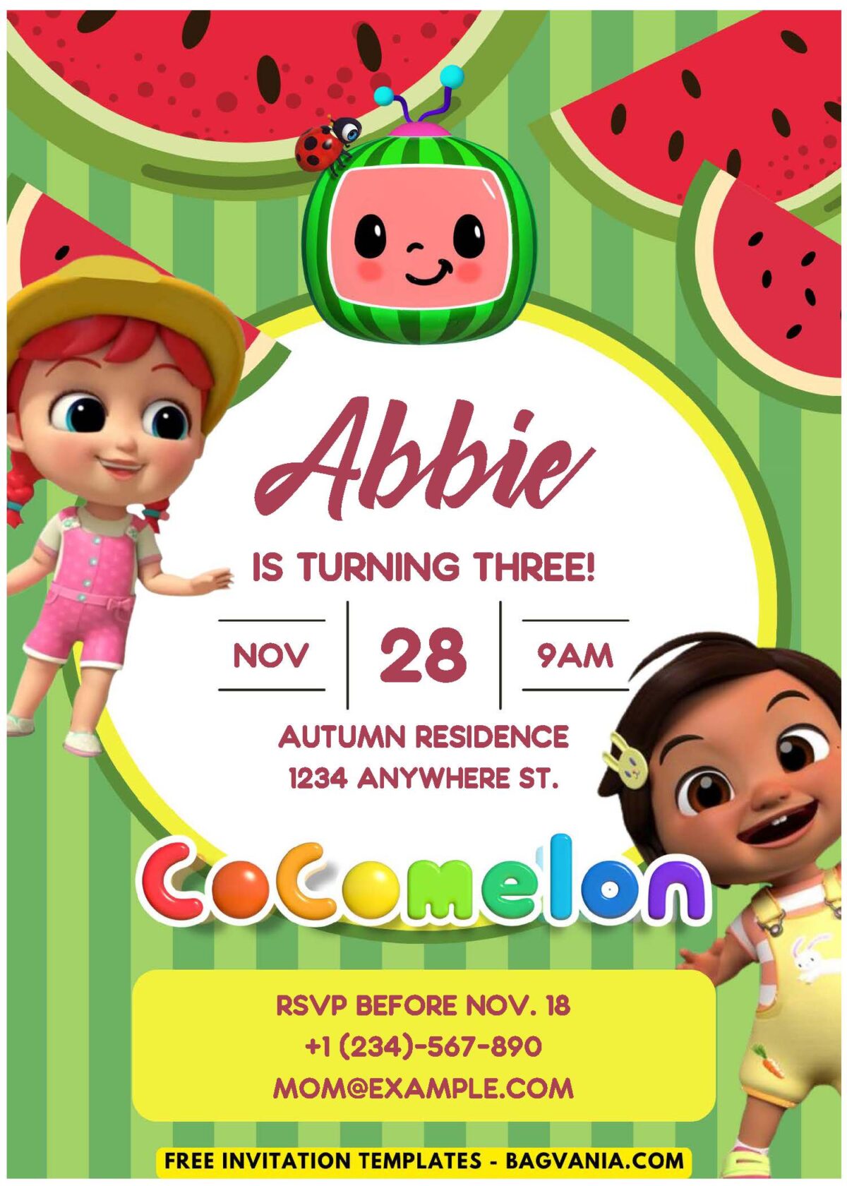 (Easily Edit PDF Invitation) Fresh Cocomelon Birthday Invitation Templates B