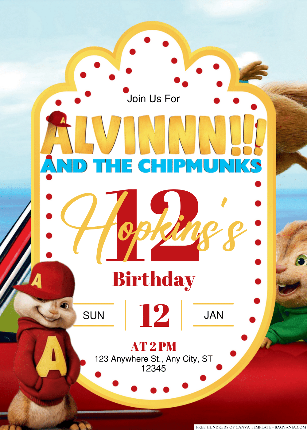 FREE Editable Alvin and the Chipmunk Birthday Invitations