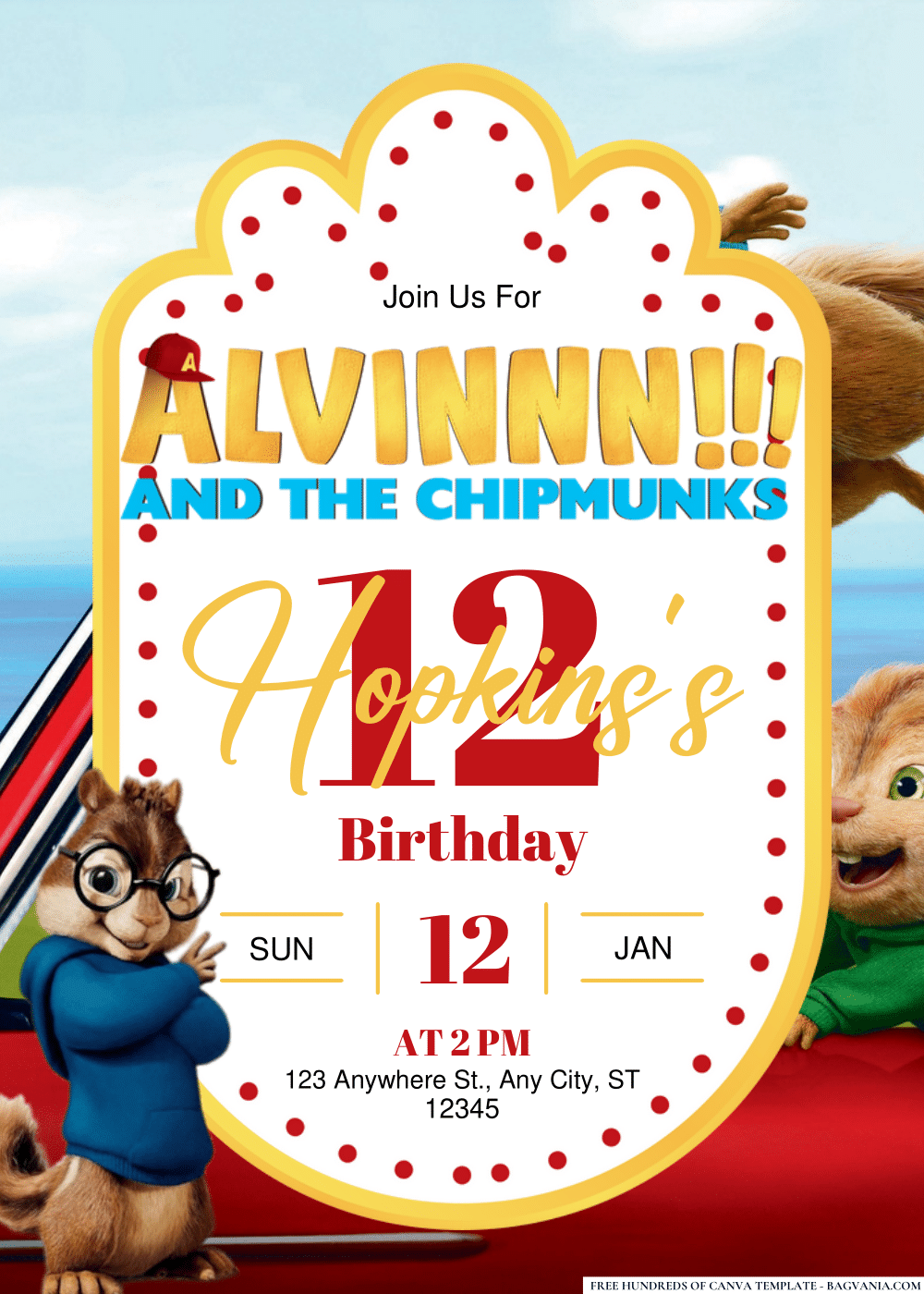 FREE Editable Alvin and the Chipmunk Birthday Invitations