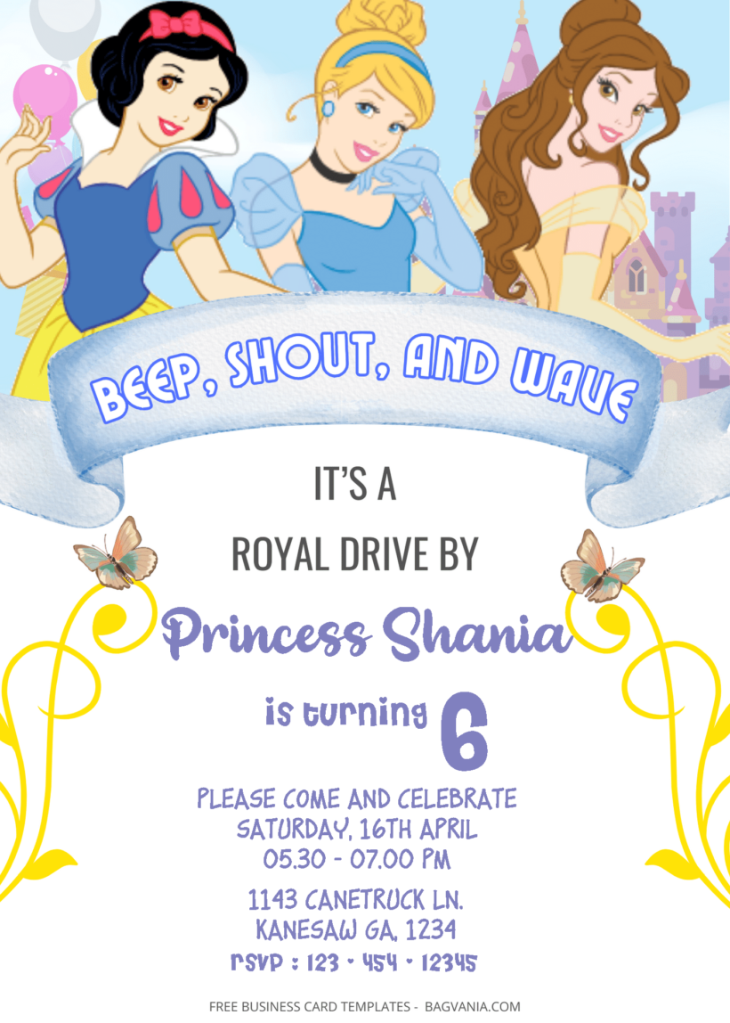 ( Easily Edit PDF Invitation ) Disney Princess Birthday Invitation Templates