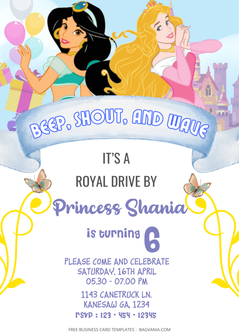 ( Easily Edit PDF Invitation ) Disney Princess Birthday Invitation Templates