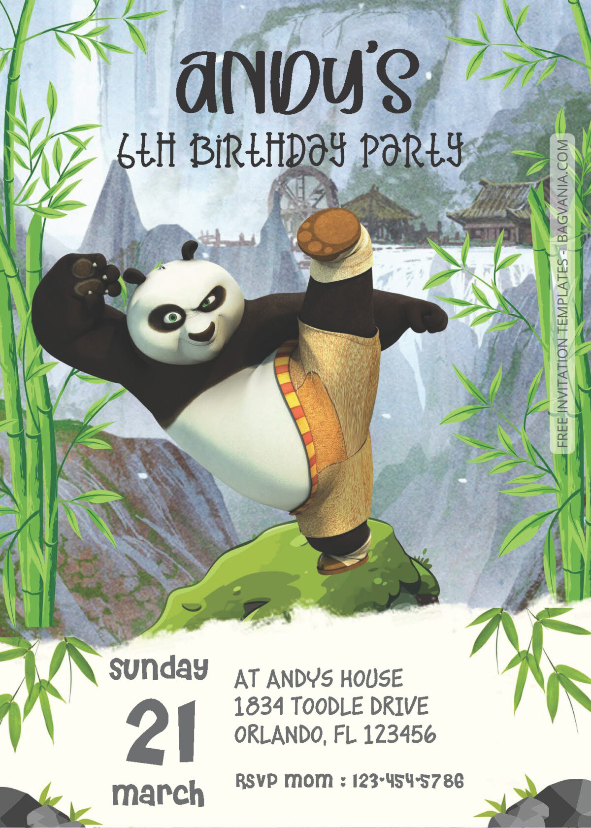 ( Easily Edit PDF Invitation ) Kungfu Panda Birthday Invitation ...