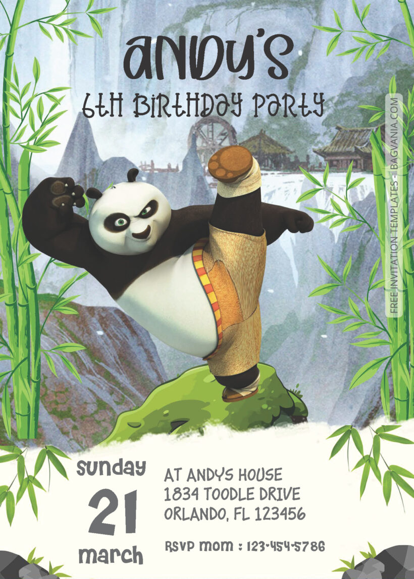 ( Easily Edit PDF Invitation ) Kungfu Panda Birthday Invitation Templates