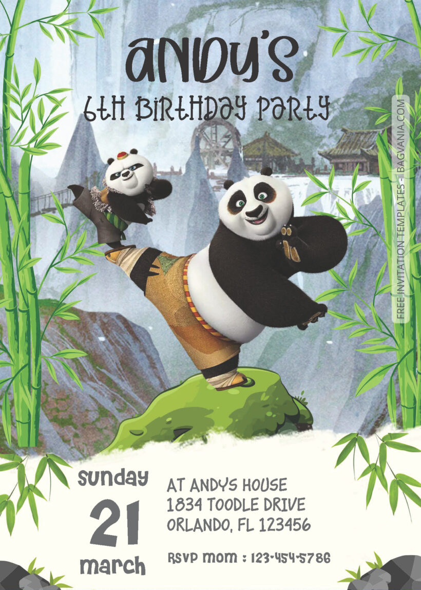 ( Easily Edit PDF Invitation ) Kungfu Panda Birthday Invitation Templates