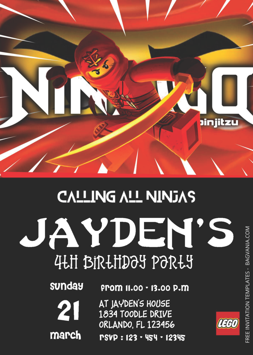 ( Easily Edit PDF Invitation ) Lego Ninjago Birthday Invitation Templates