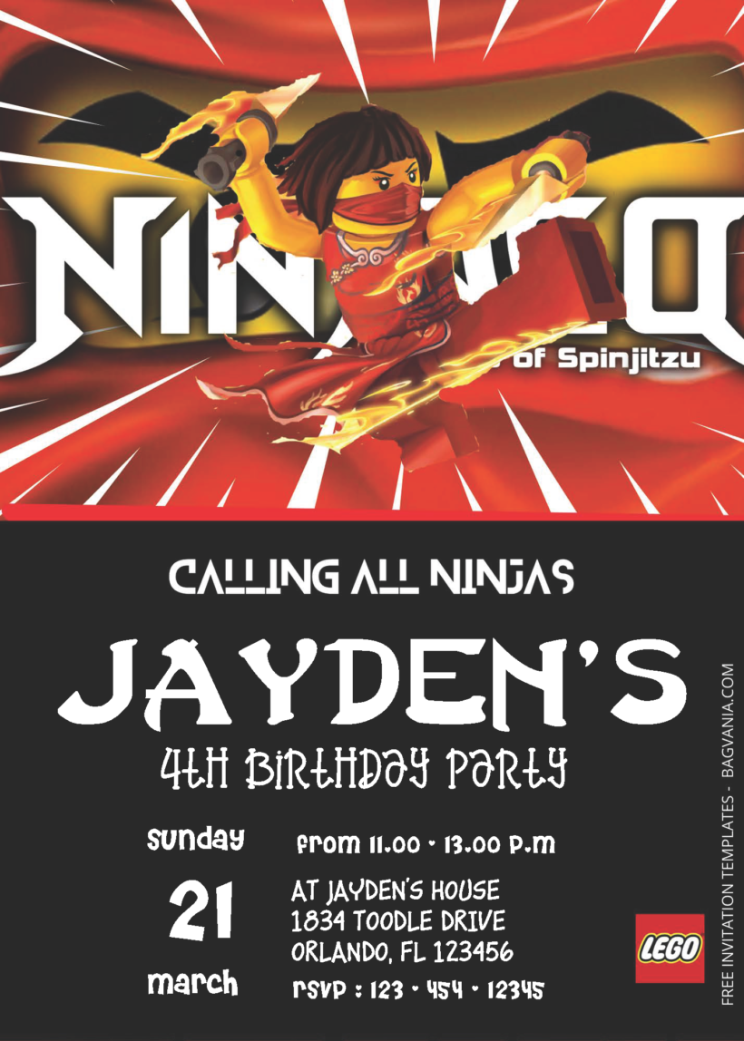 ( Easily Edit PDF Invitation ) Lego Ninjago Birthday Invitation Templates