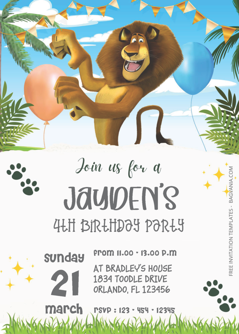 ( Easily Edit PDF Invitation ) Madagascar Birthday Invitation Templates