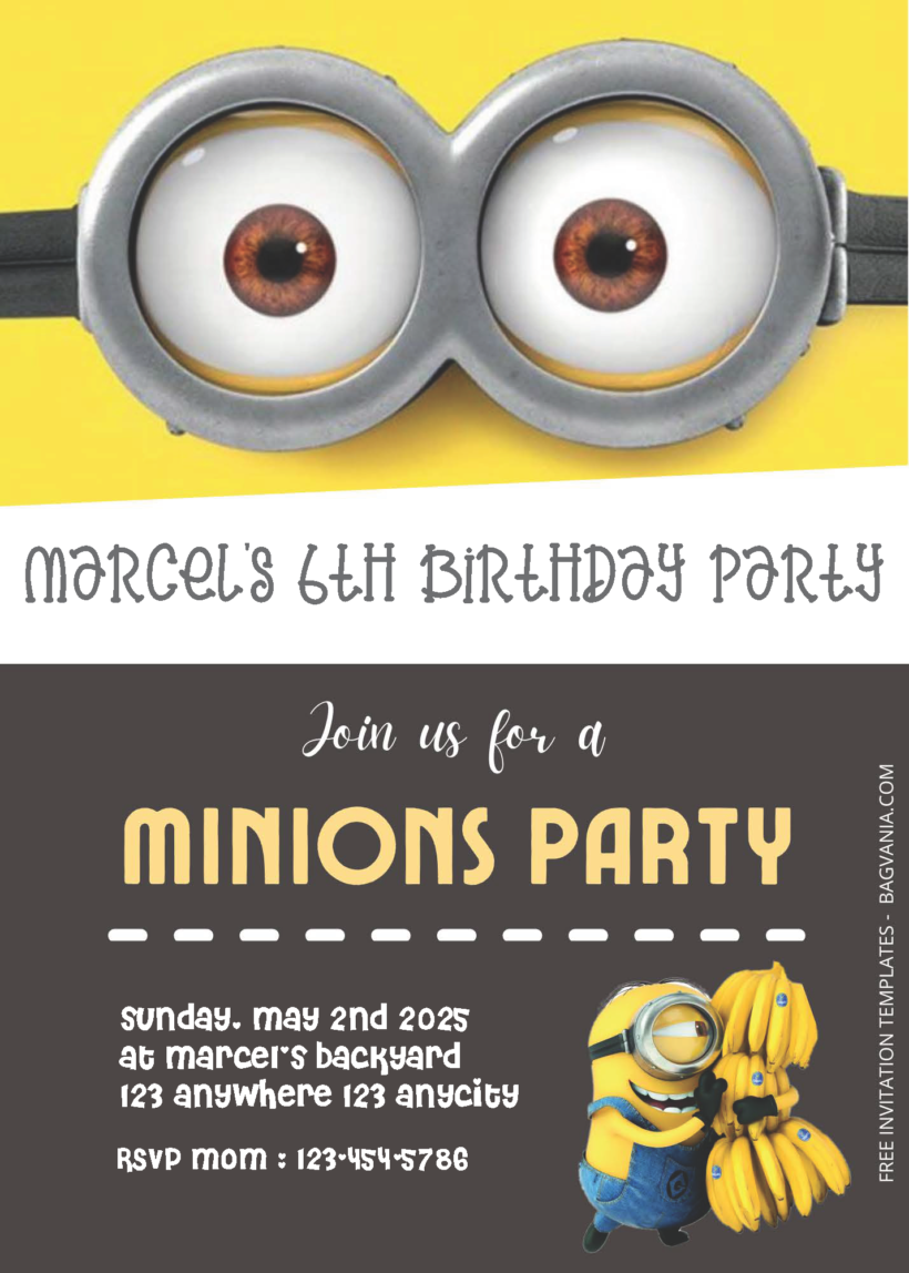 ( Easily Edit PDF Invitation ) Minions Birthday Invitation Templates