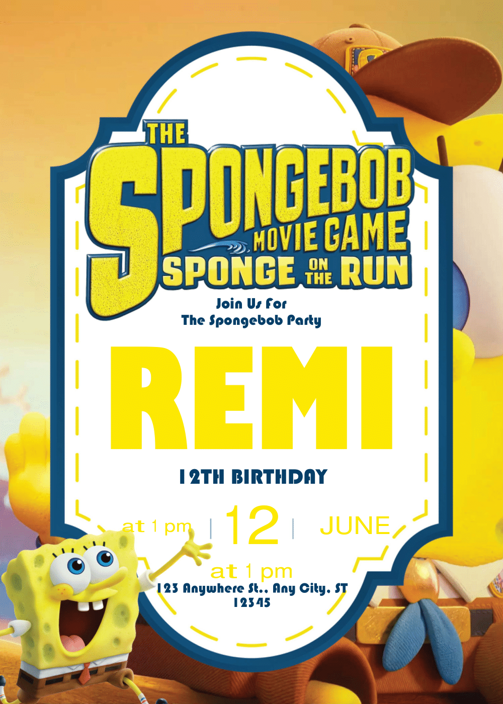 FREE Editable PDF SpongeBob SquarePants Birthday Invitations