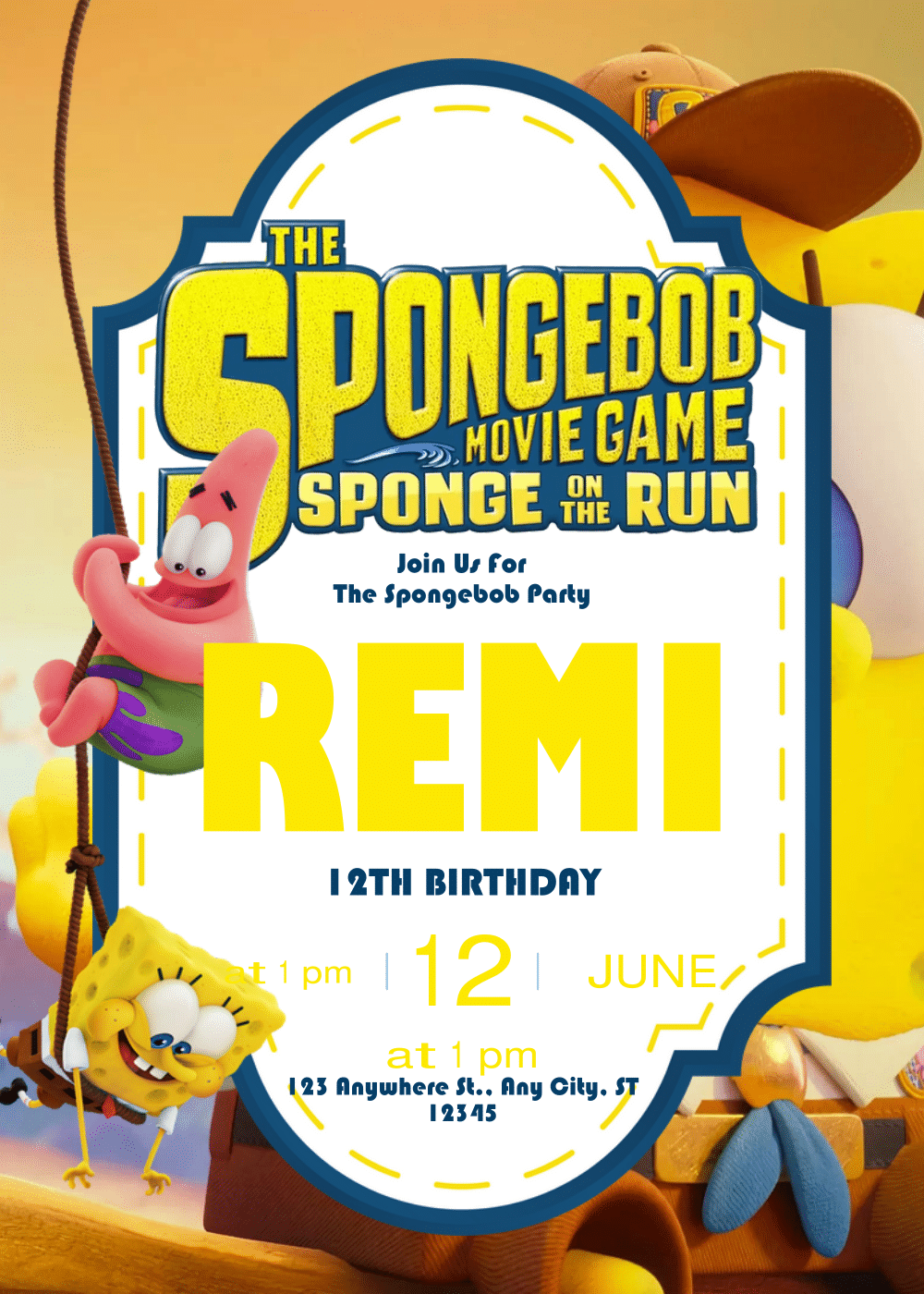 FREE Editable PDF SpongeBob SquarePants Birthday Invitations