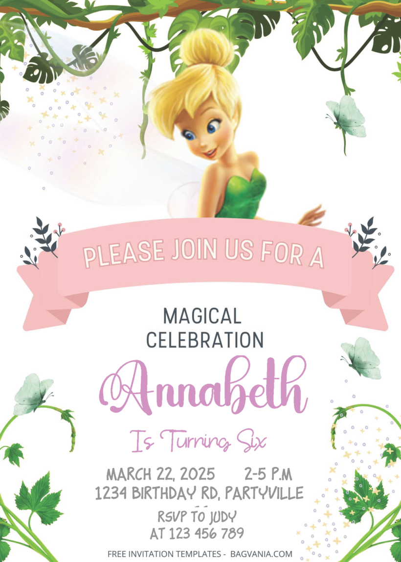 ( Easily Edit PDF Invitation ) TinkerBell Birthday Invitation Templates