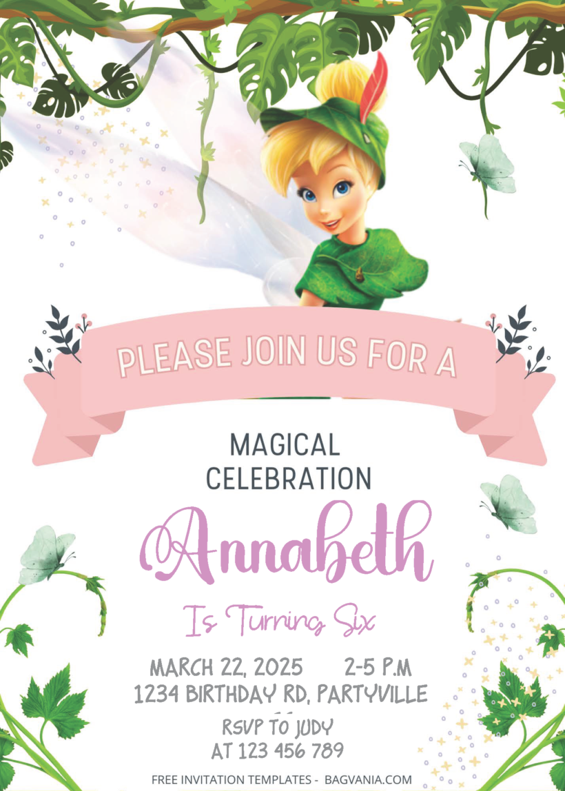 ( Easily Edit PDF Invitation ) TinkerBell Birthday Invitation Templates