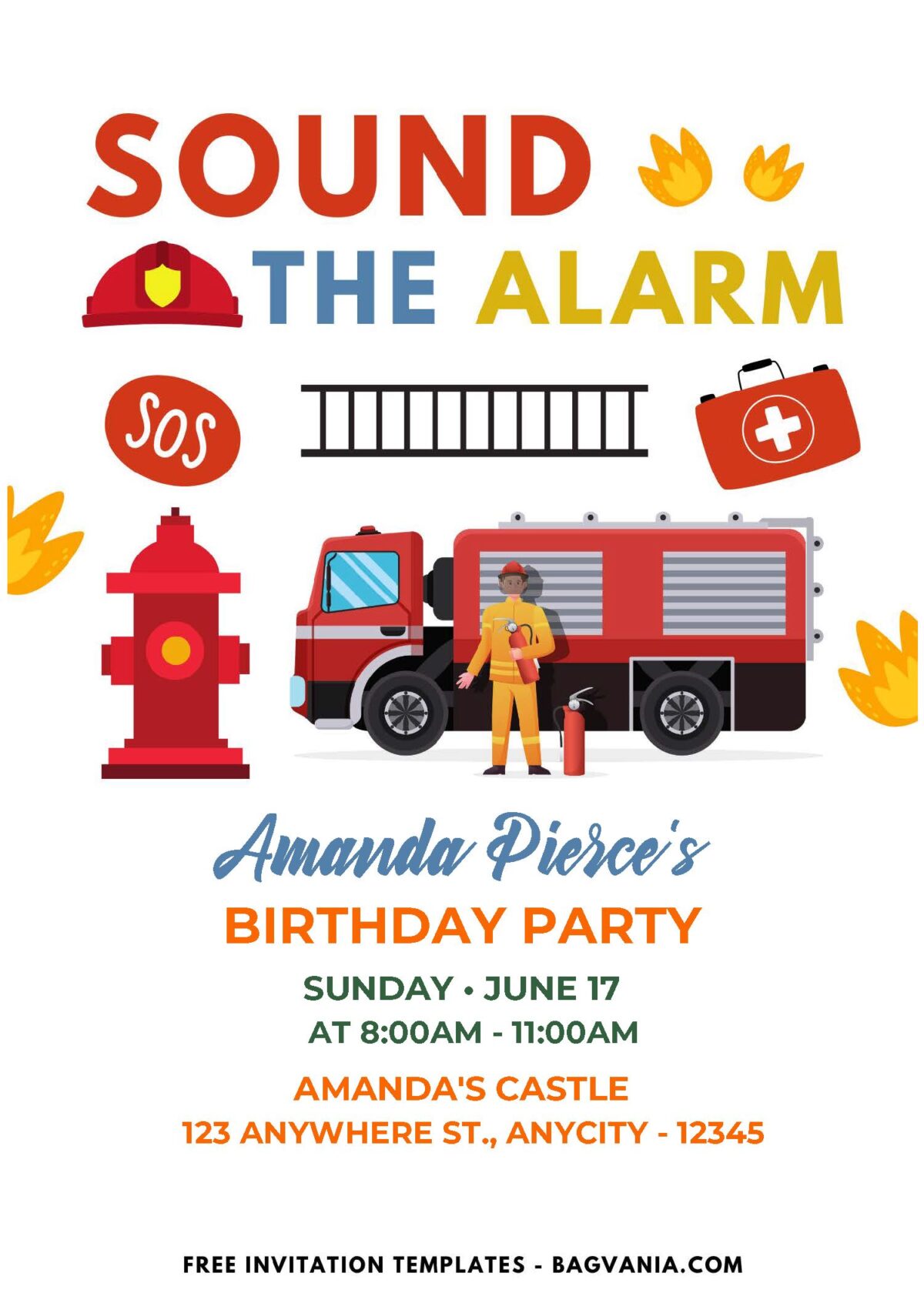 (Easily Edit PDF Invitation) Sound The Alarm Firefighter Birthday Invitation F