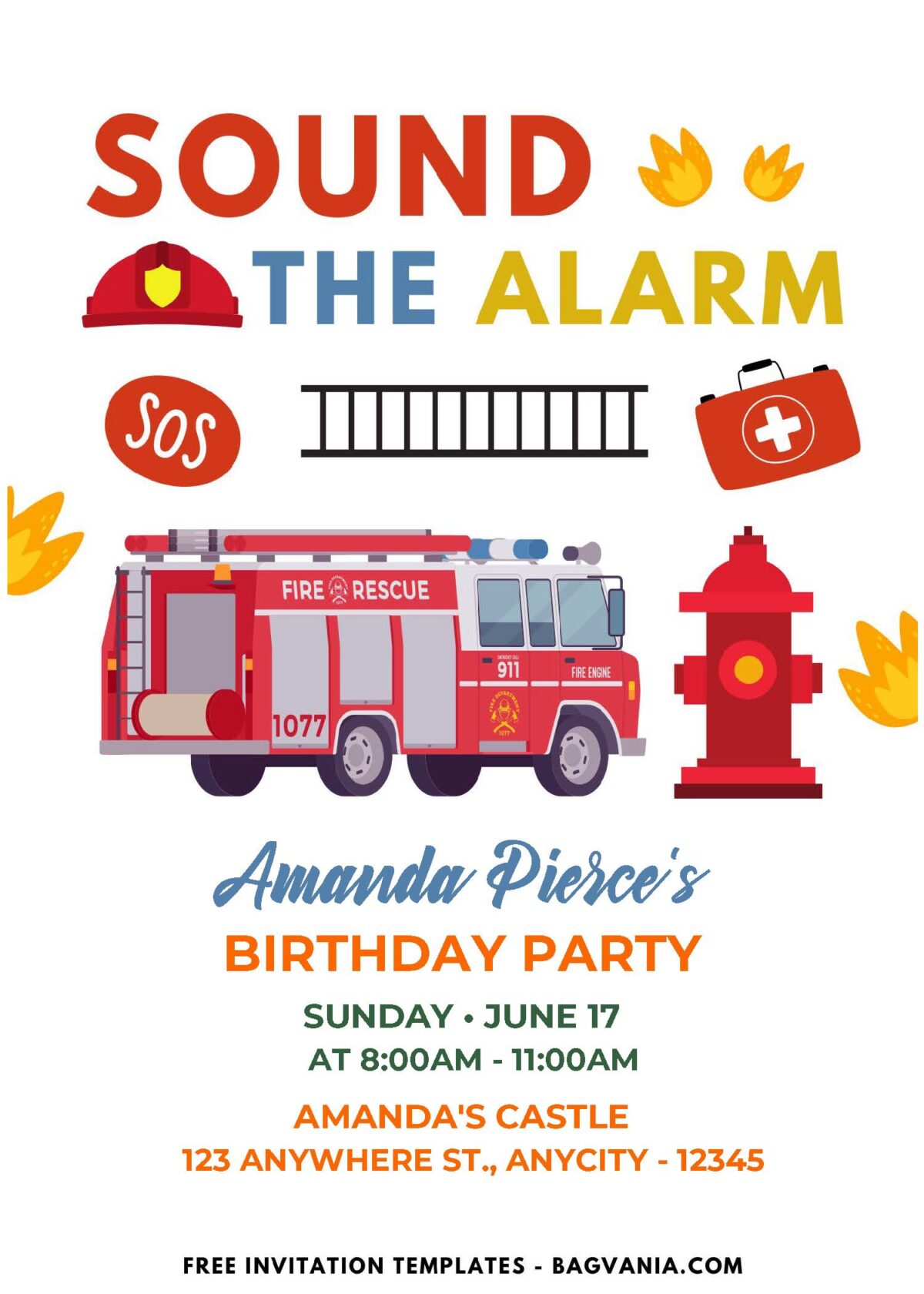 (Easily Edit PDF Invitation) Sound The Alarm Firefighter Birthday Invitation G