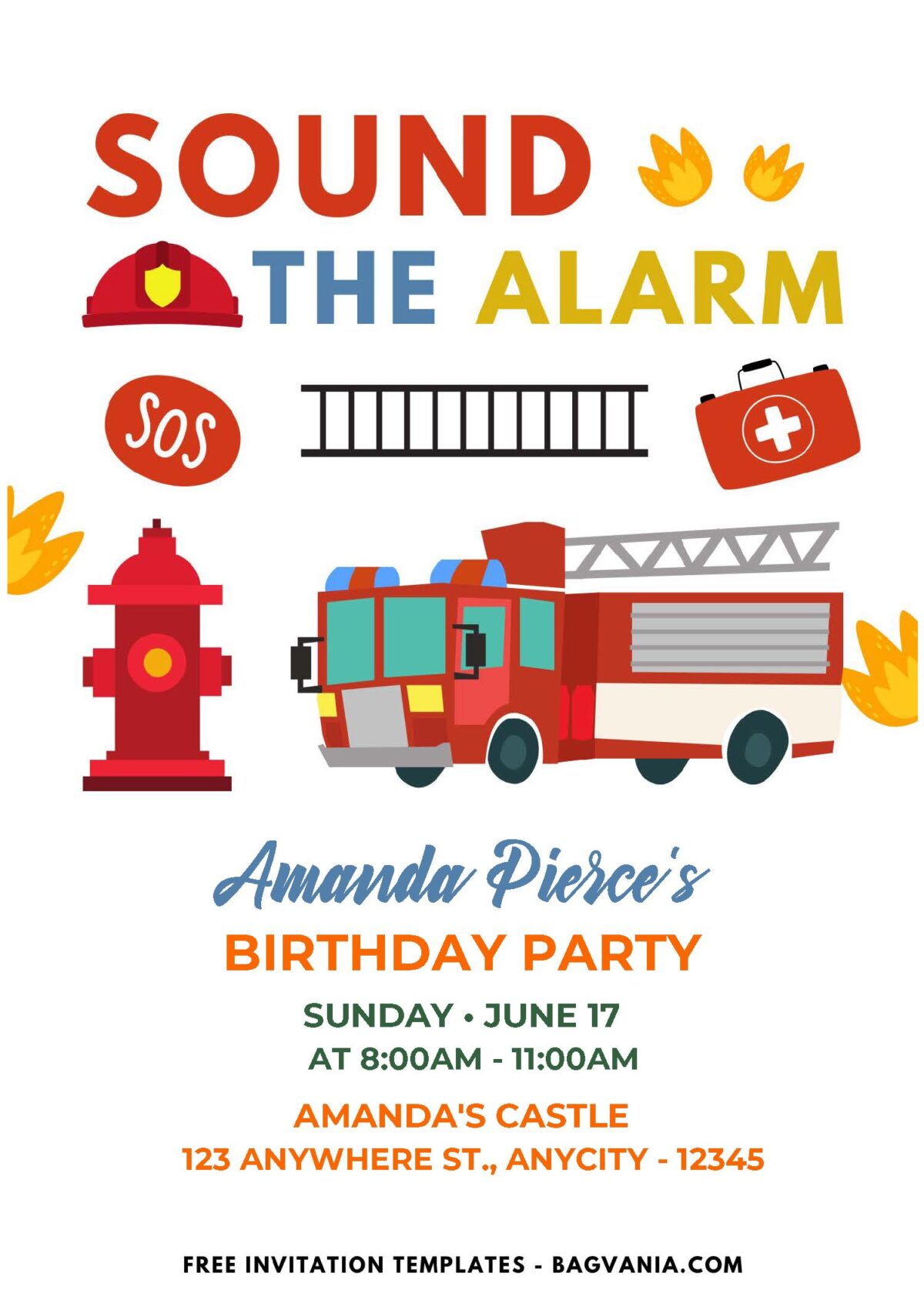 (Easily Edit PDF Invitation) Sound The Alarm Firefighter Birthday Invitation H