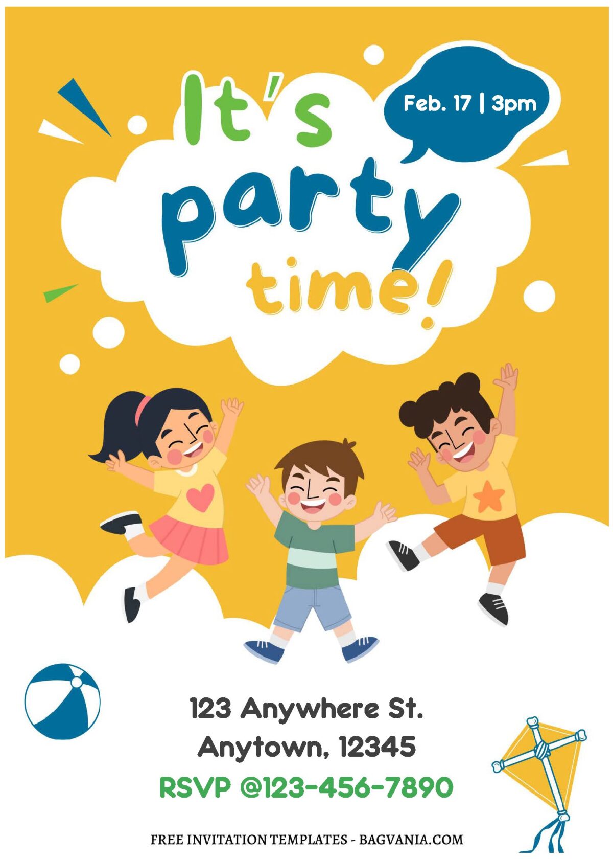 (Easily Edit PDF Invitation) Delightful Kids Party Time Invitation D