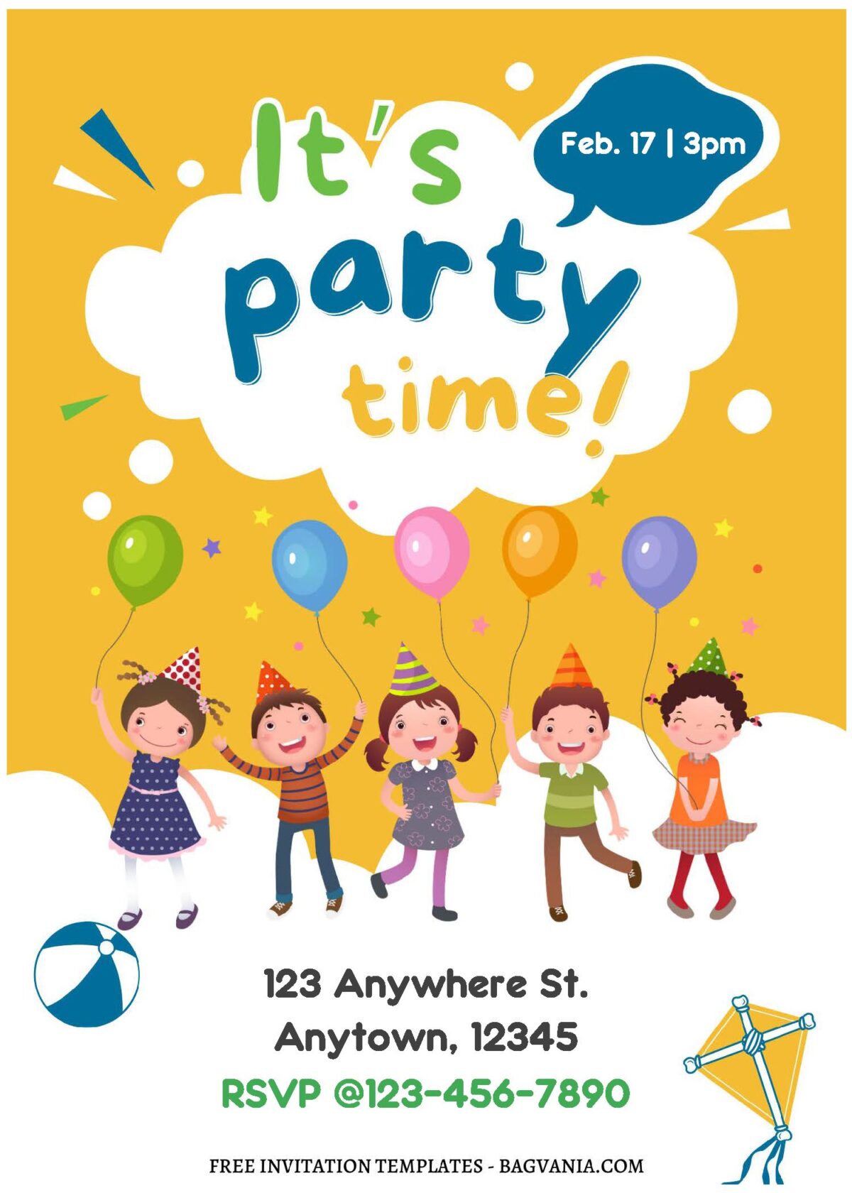 (Easily Edit PDF Invitation) Delightful Kids Party Time Invitation E