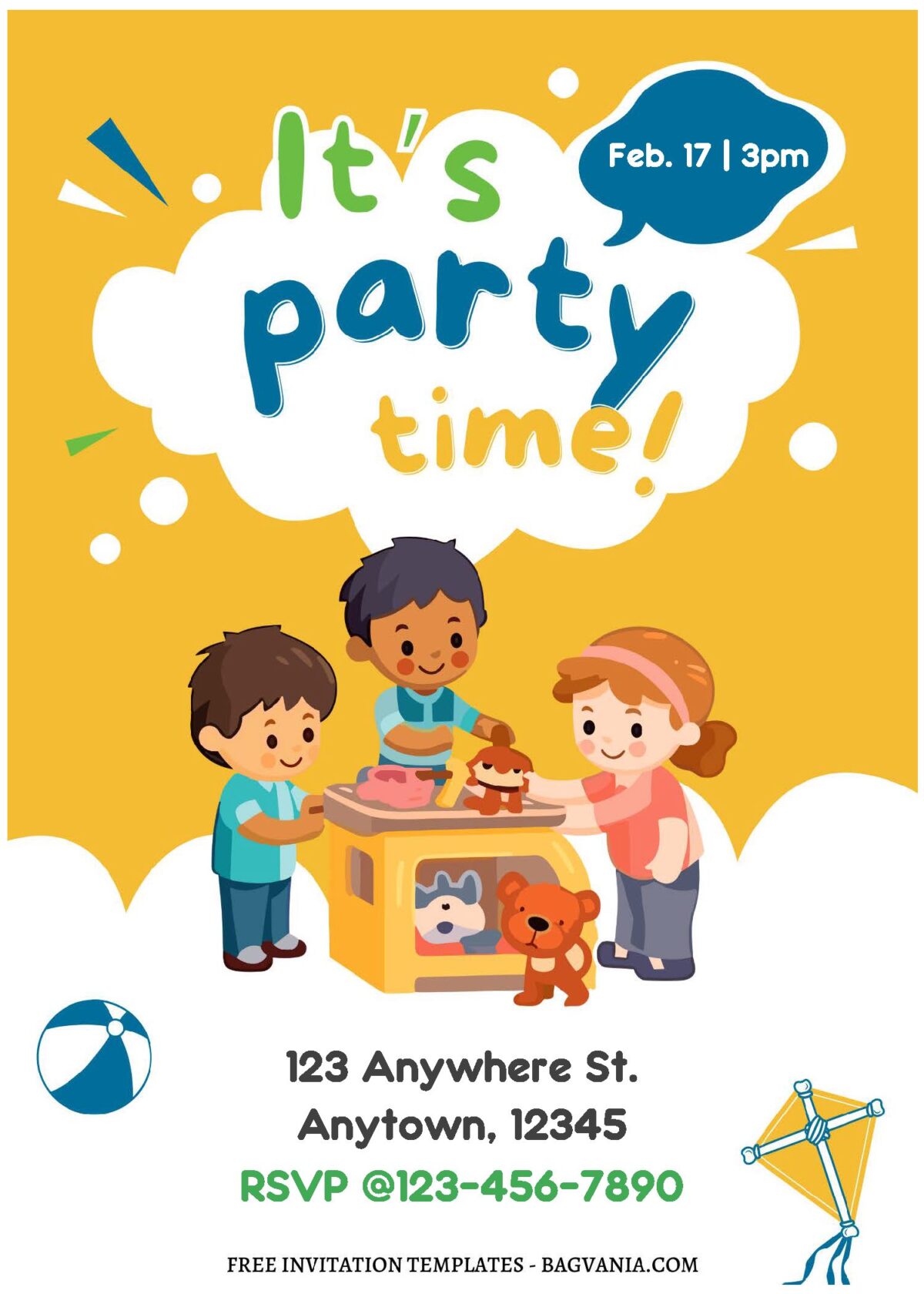(Easily Edit PDF Invitation) Delightful Kids Party Time Invitation F