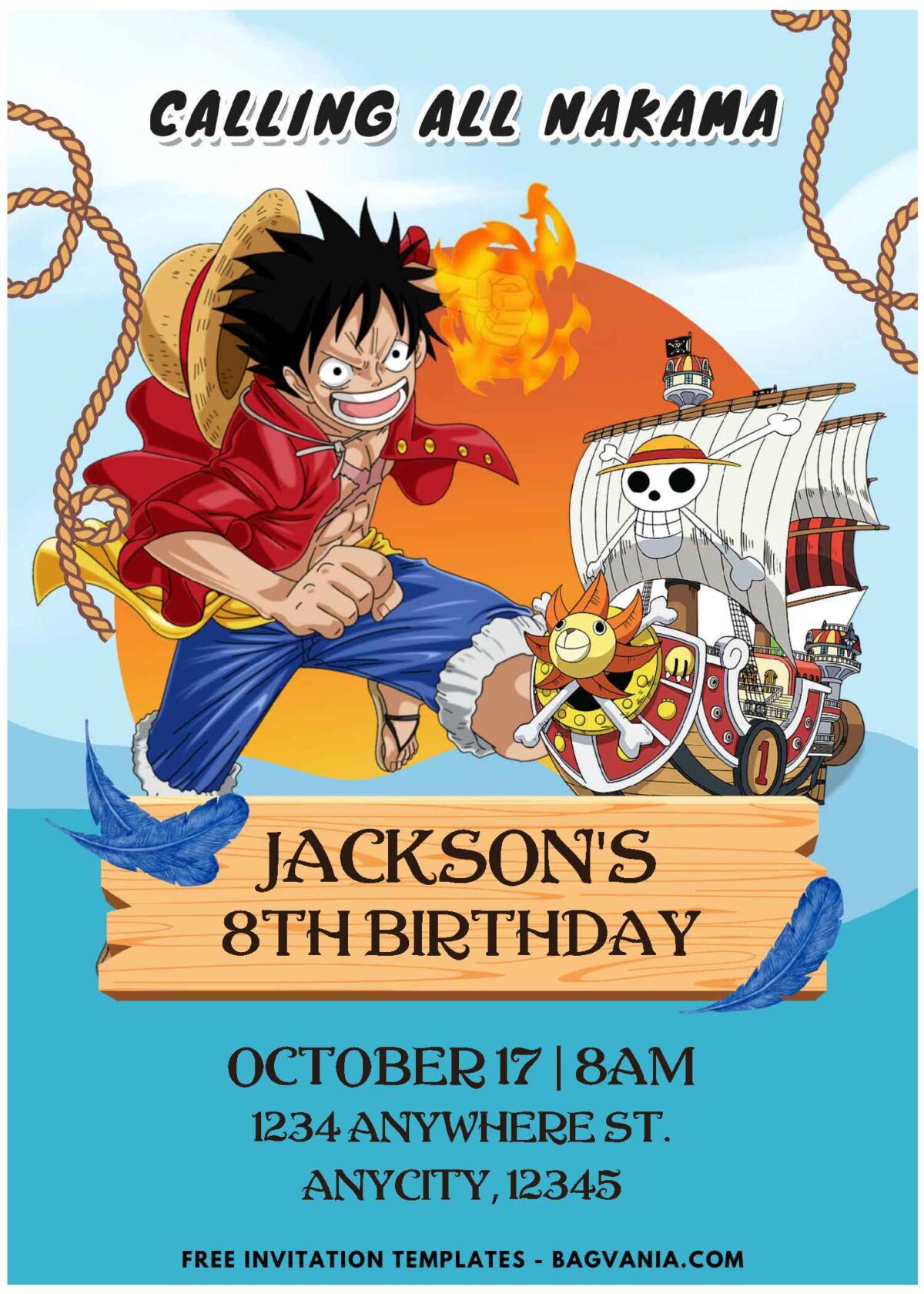 (Easily Edit PDF Invitation) Epic One Piece Birthday Invitation D