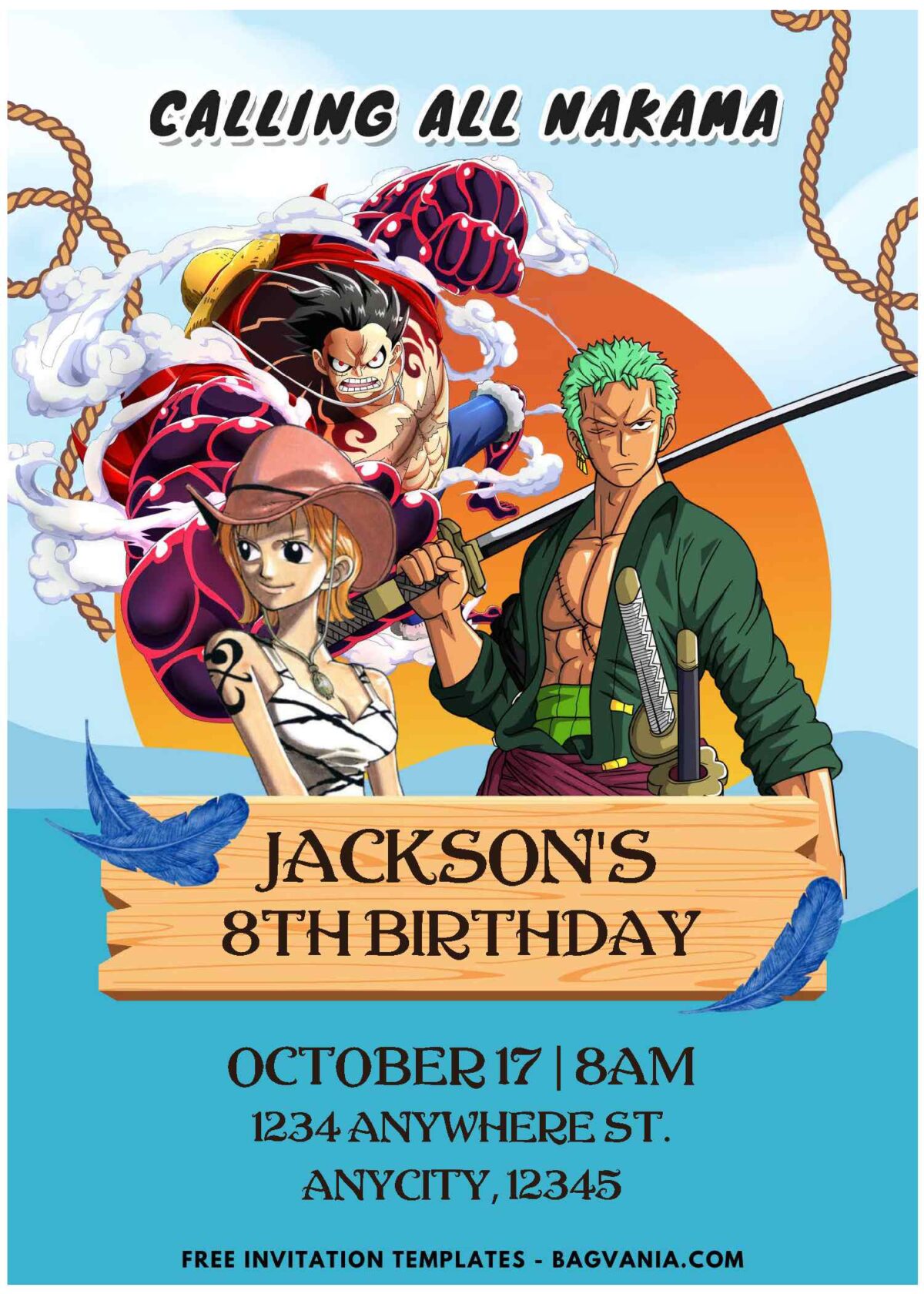 (Easily Edit PDF Invitation) Epic One Piece Birthday Invitation E