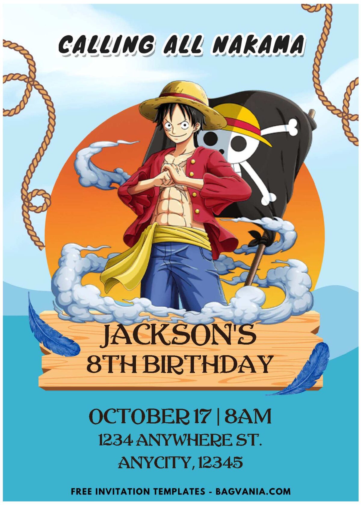 (Easily Edit PDF Invitation) Epic One Piece Birthday Invitation F