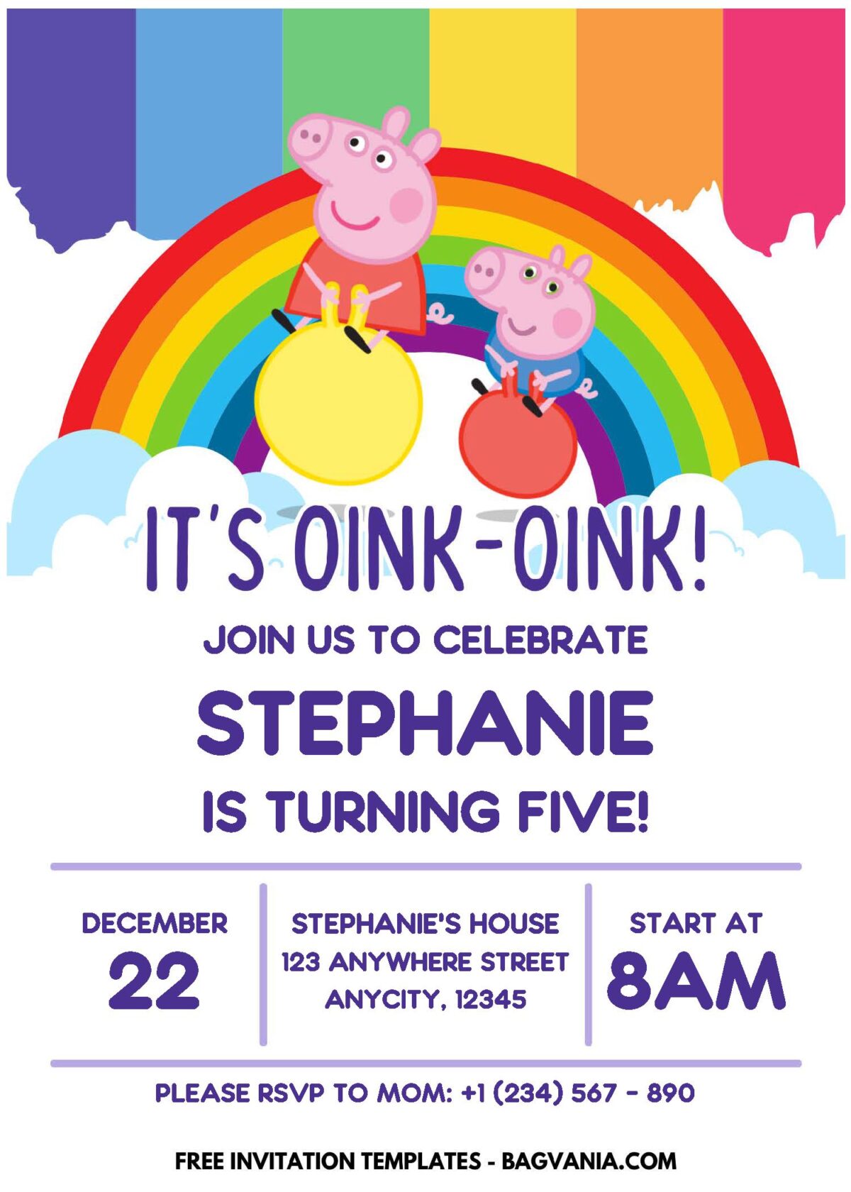 (Easily Edit PDF Invitation) Rainbow Peppa Pig Birthday Invitation D