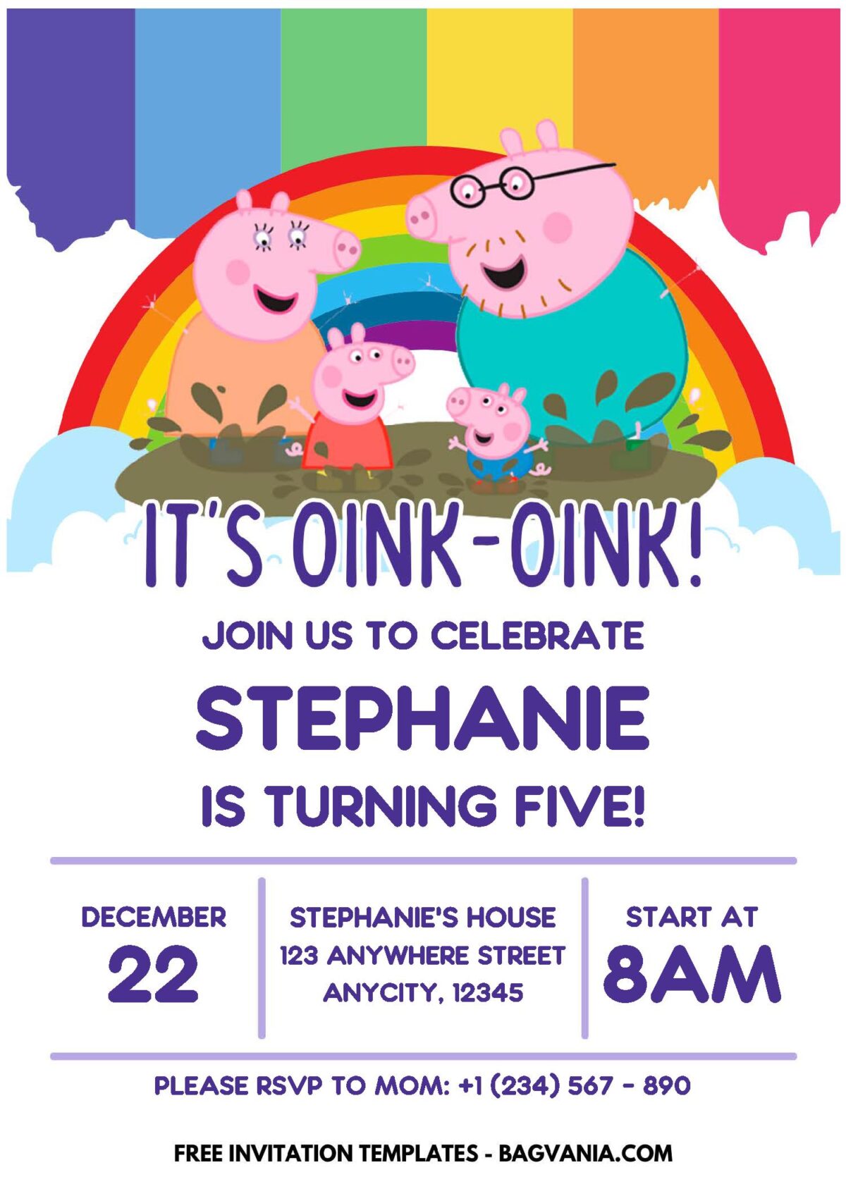 (Easily Edit PDF Invitation) Rainbow Peppa Pig Birthday Invitation E