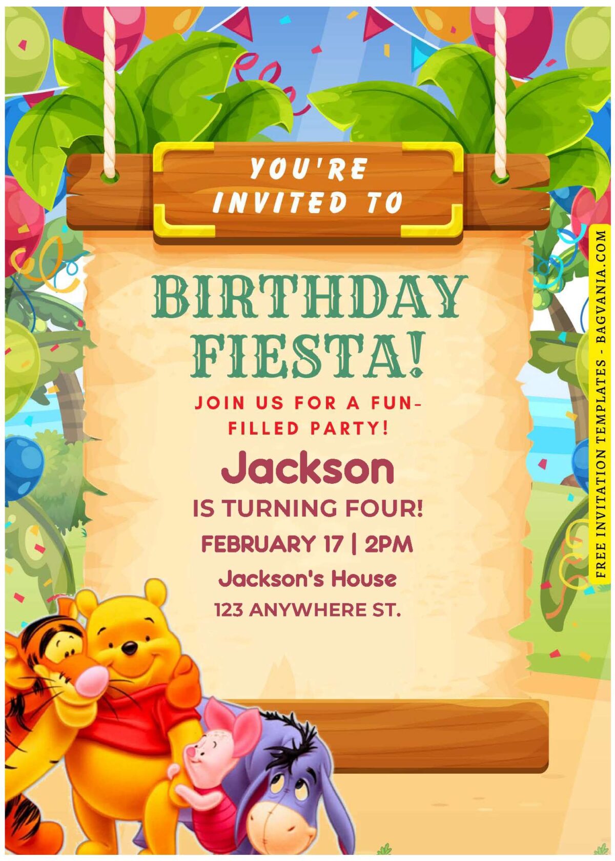 (Free Editable PDF) Jungle Bash Winnie The Pooh Birthday Invitation Templates D