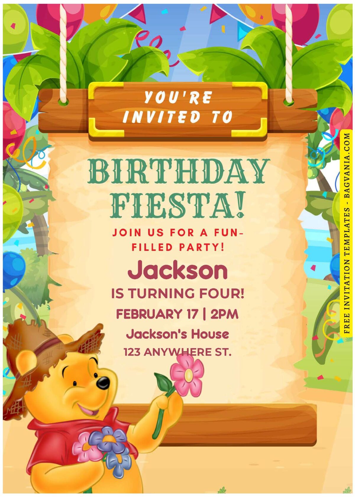 (Free Editable PDF) Jungle Bash Winnie The Pooh Birthday Invitation Templates E