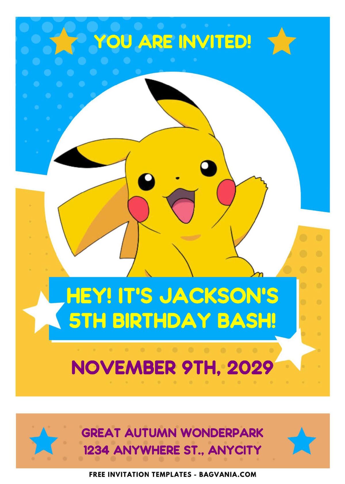 (Easily Edit PDF Invitation) Adorable Pikachu Birthday Invitation D
