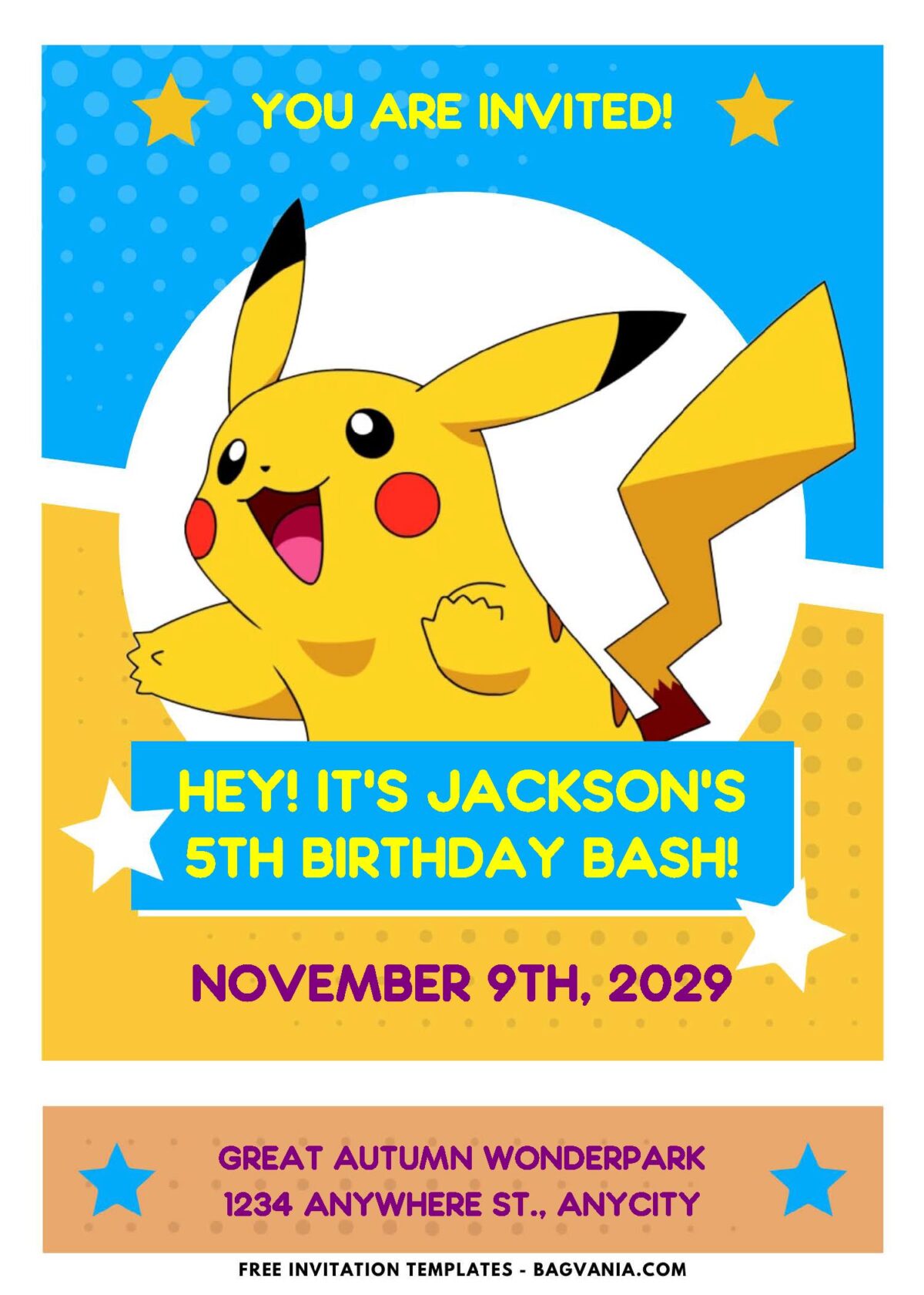 (Easily Edit PDF Invitation) Adorable Pikachu Birthday Invitation E