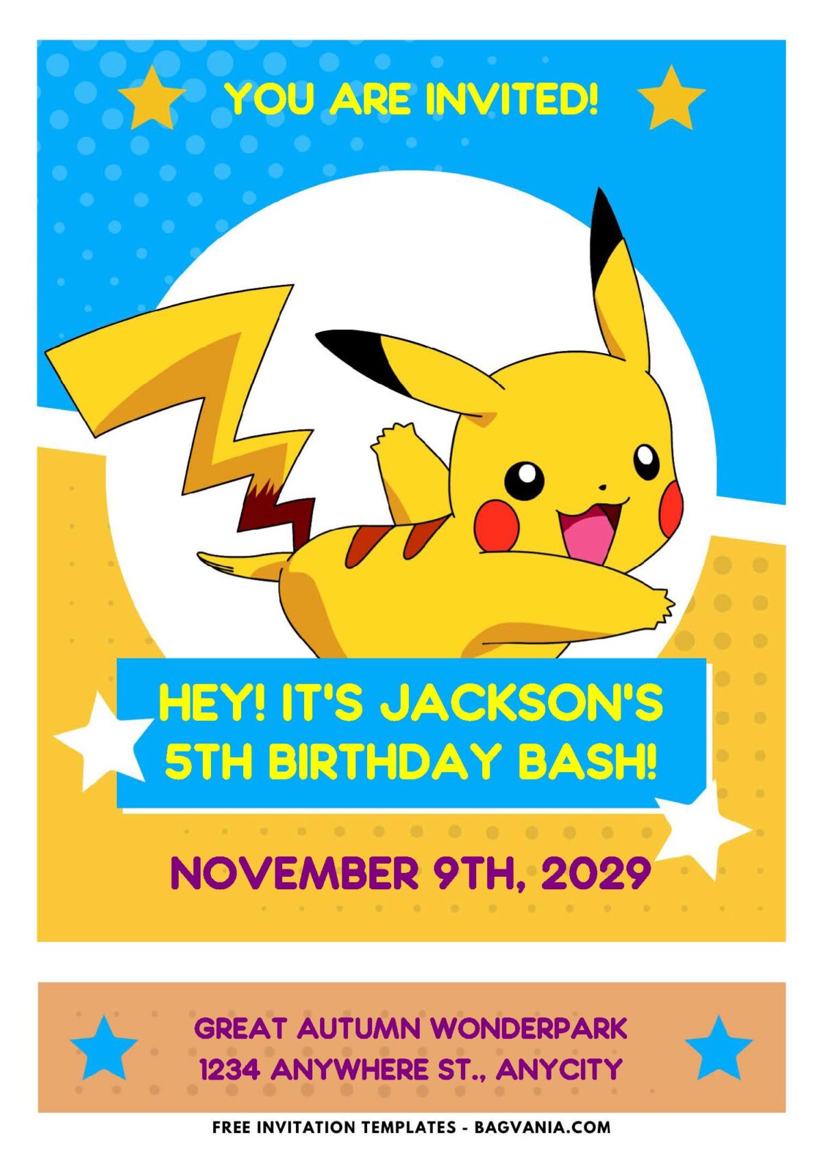 (Easily Edit PDF Invitation) Adorable Pikachu Birthday Invitation F