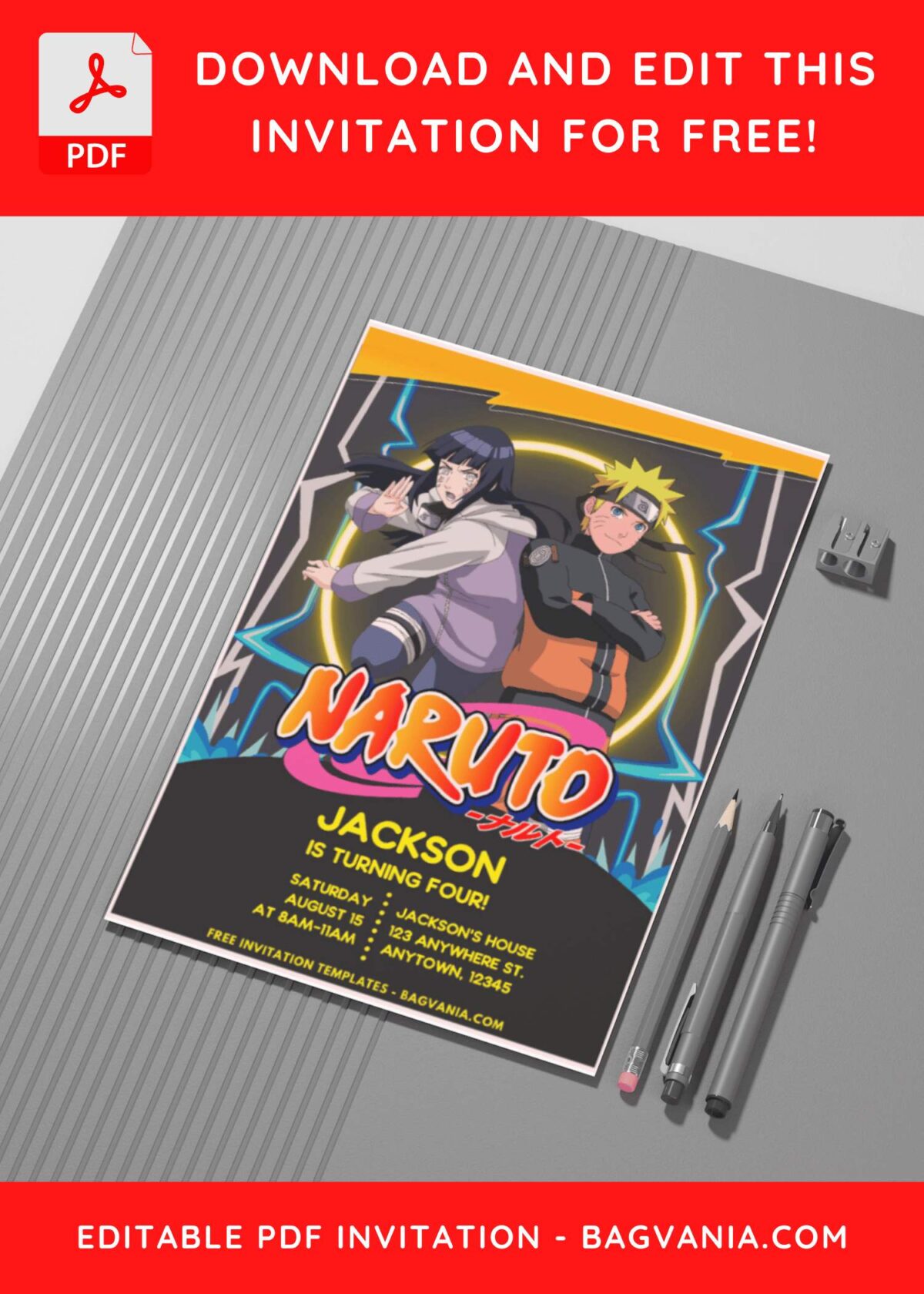 (Easily Edit PDF Invitation) Naruto Shippuden Birthday Invitation C