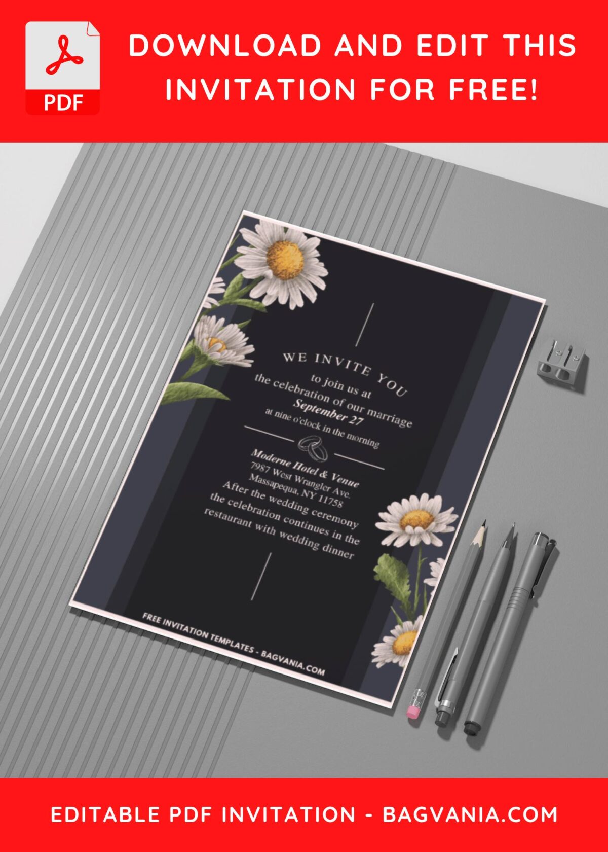 (Easily Edit PDF Invitation) Aesthetic Daisy Wedding Invitation G