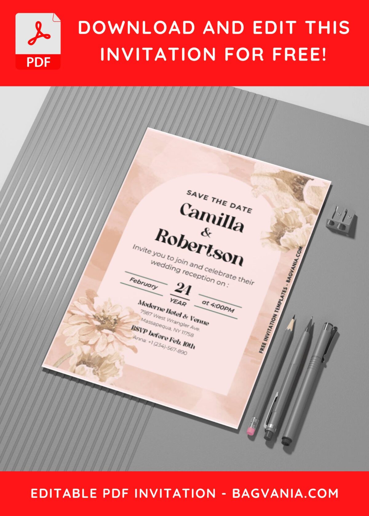 (Easily Edit PDF Invitation) Garden Romance Nuptial Wedding Invitation G