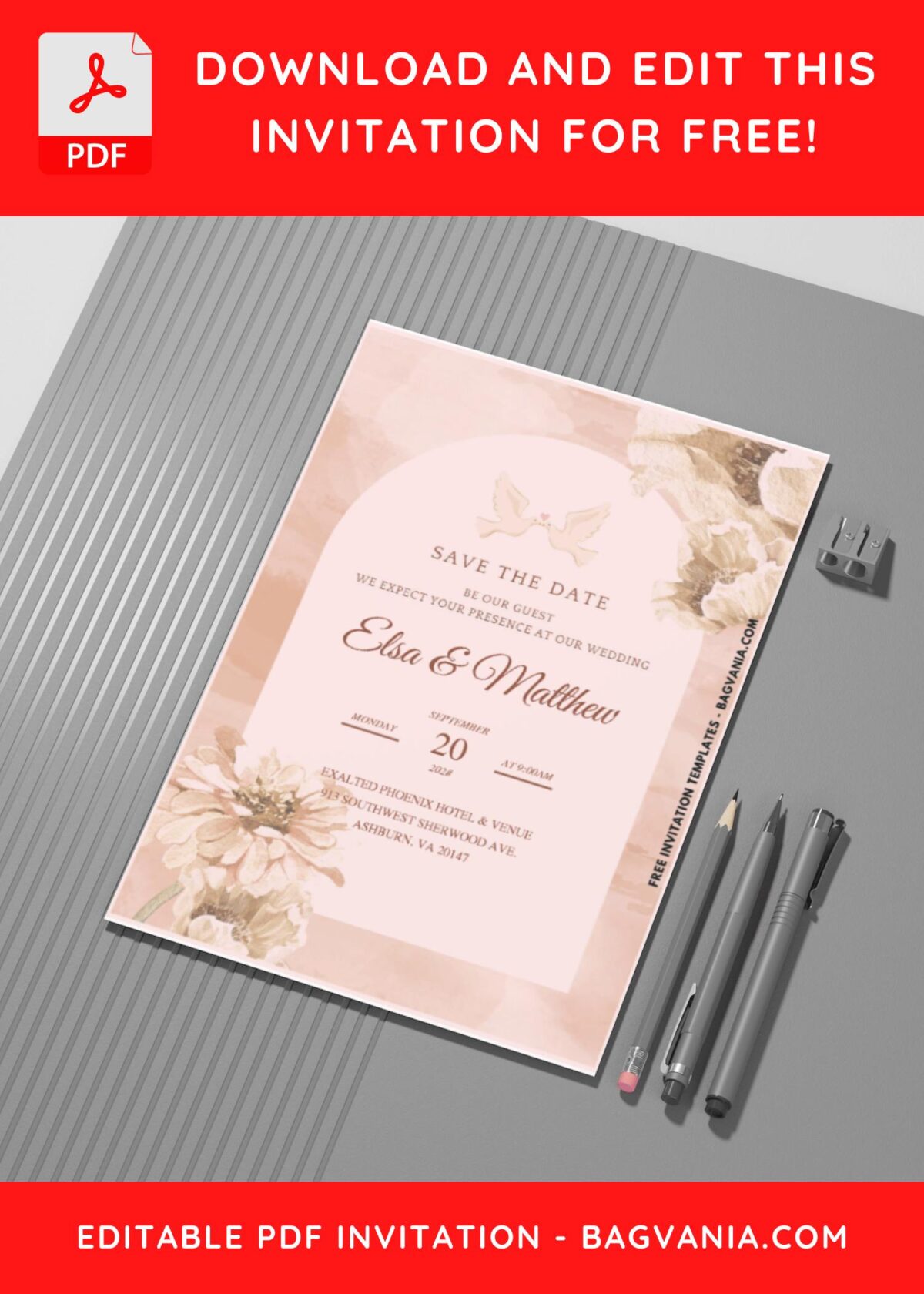 (Easily Edit PDF Invitation) Minimalist Watercolor Floral Wedding Invitation G
