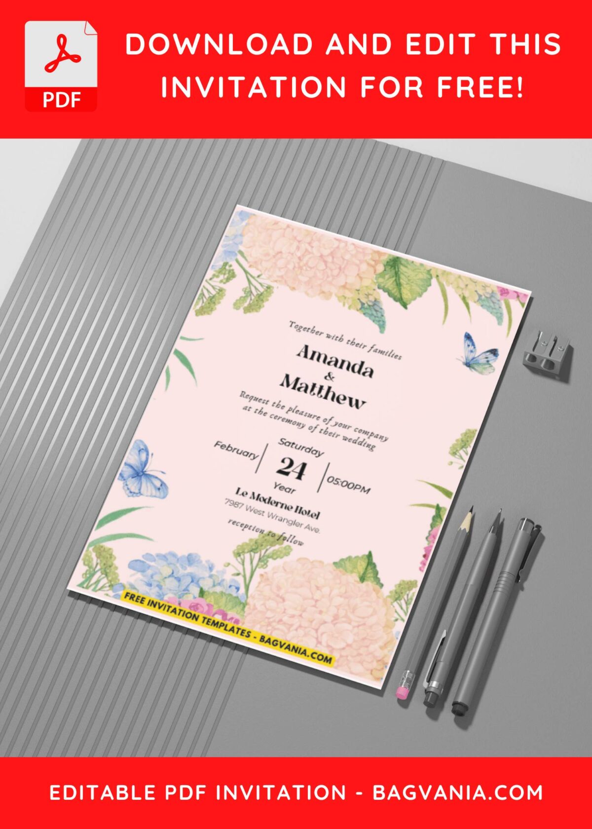 (Easily Edit PDF Invitation) Watercolor Wildflowers Wedding Invitation G