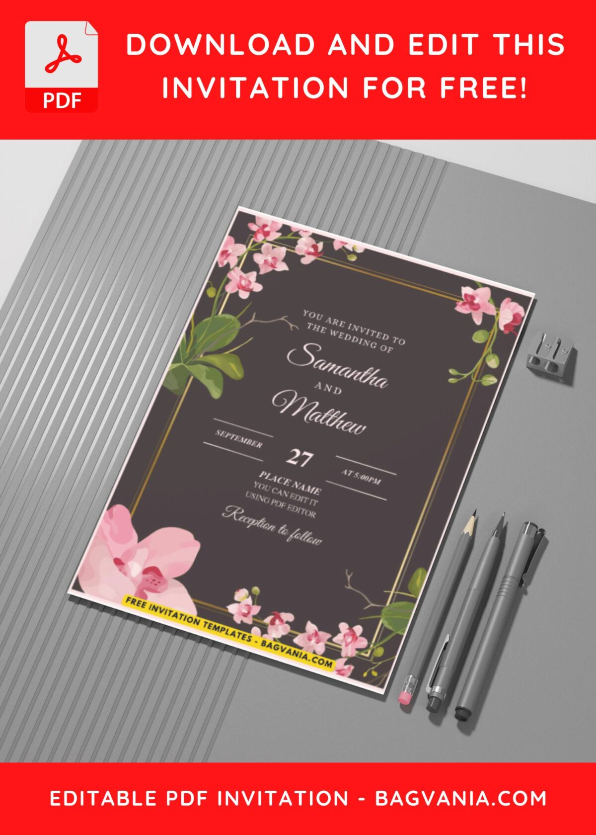(Easily Edit PDF Invitation) Beautiful Magnolia & Sakura Wedding Invitation G