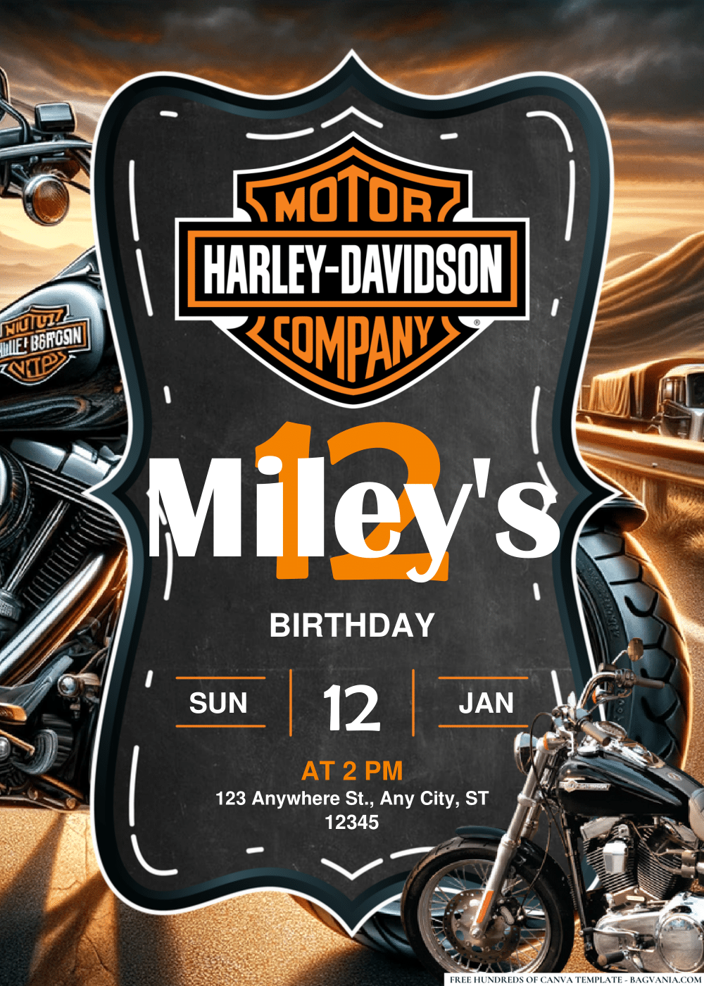 FREE Editable PDF Harley Davidson Birthday Invitations