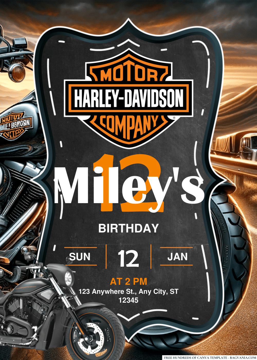 FREE Editable PDF Harley Davidson Birthday Invitations