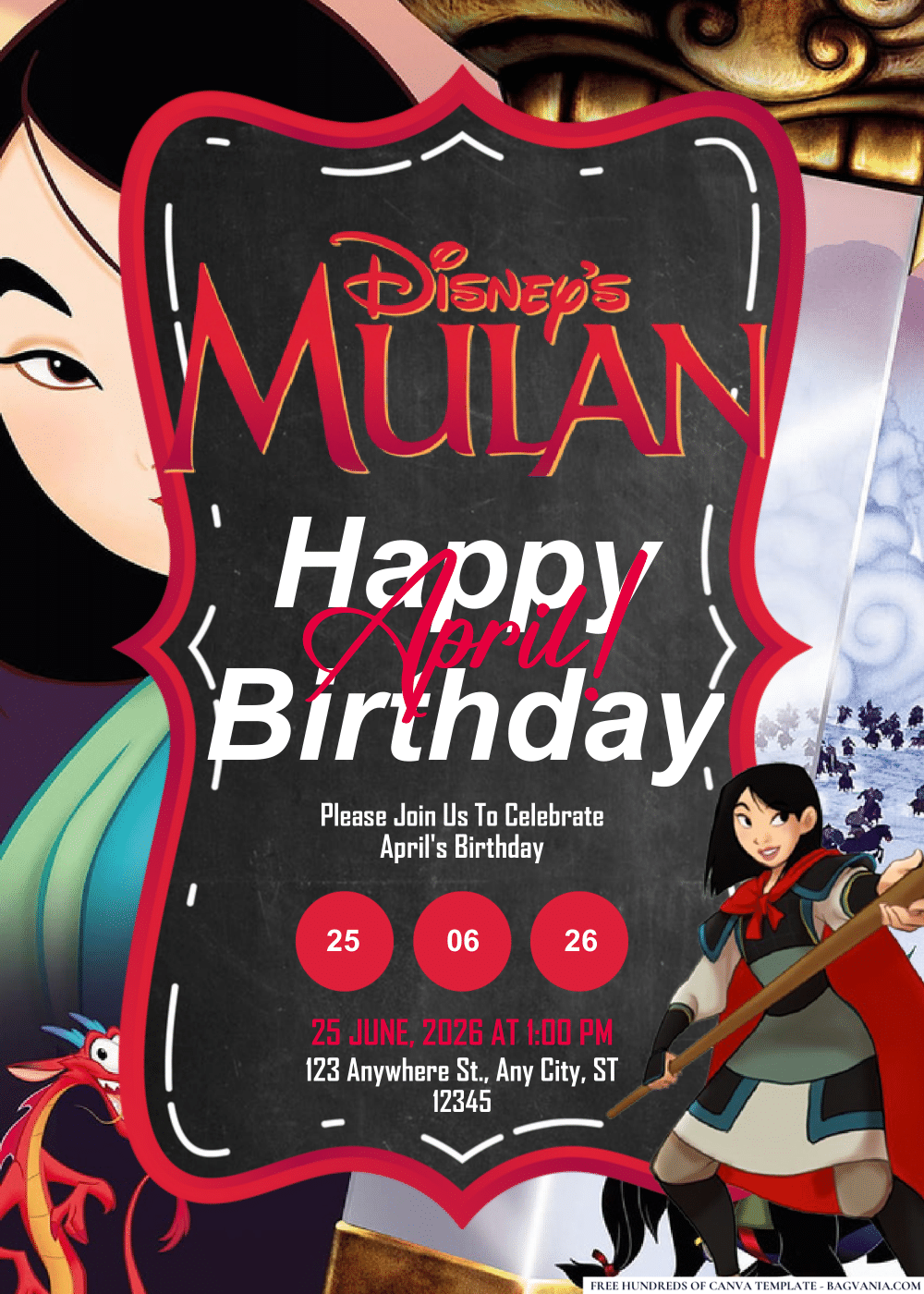 FREE Editable PDF Mulan Birthday Invitations