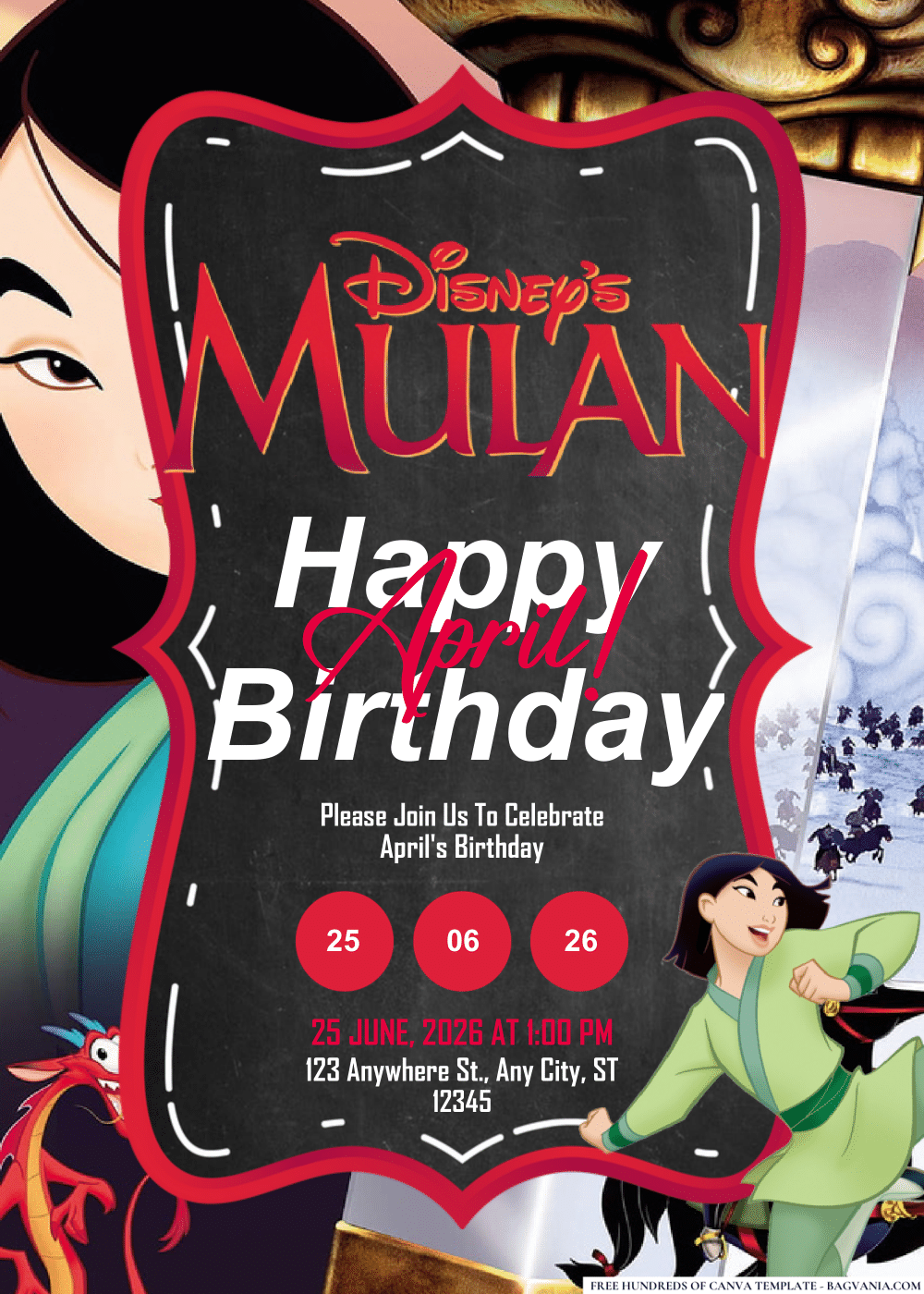 FREE Editable PDF Mulan Birthday Invitations