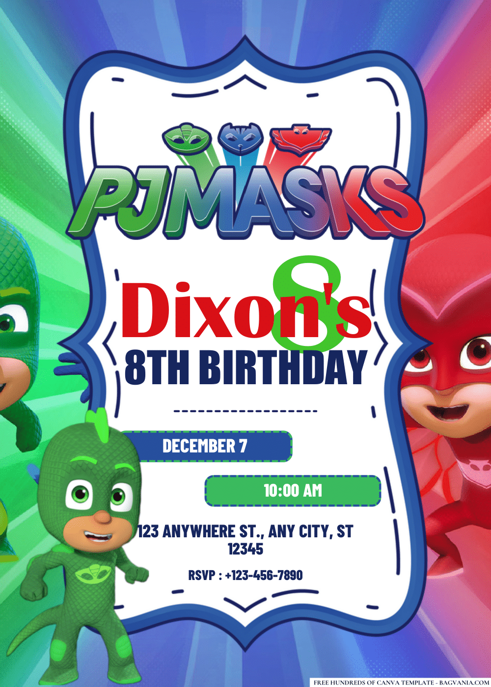 FREE Editable PDF PJ Masks Birthday Invitations