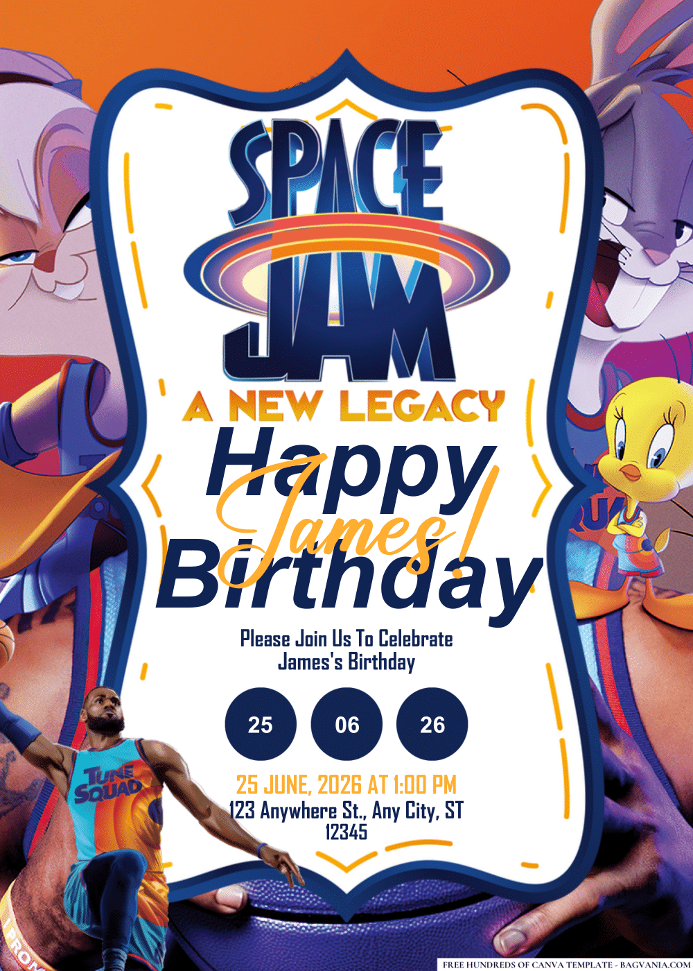 FREE Editable PDF Space Jam Birthday Invitations