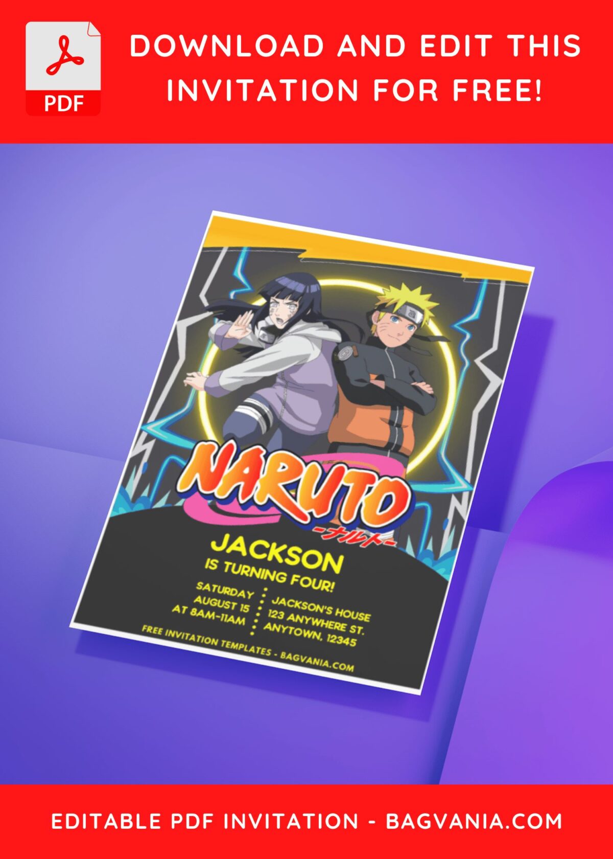 (Easily Edit PDF Invitation) Naruto Shippuden Birthday Invitation D