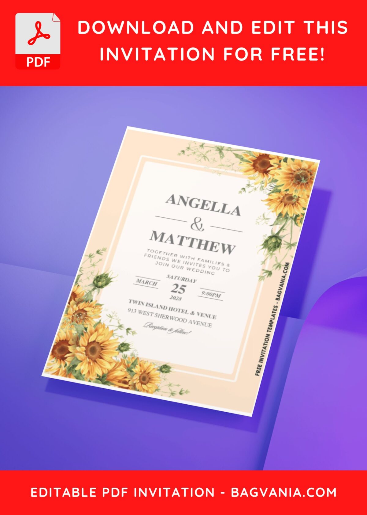 (Easily Edit PDF Invitation) Blooming Sunflower Garden Wedding Invitation H