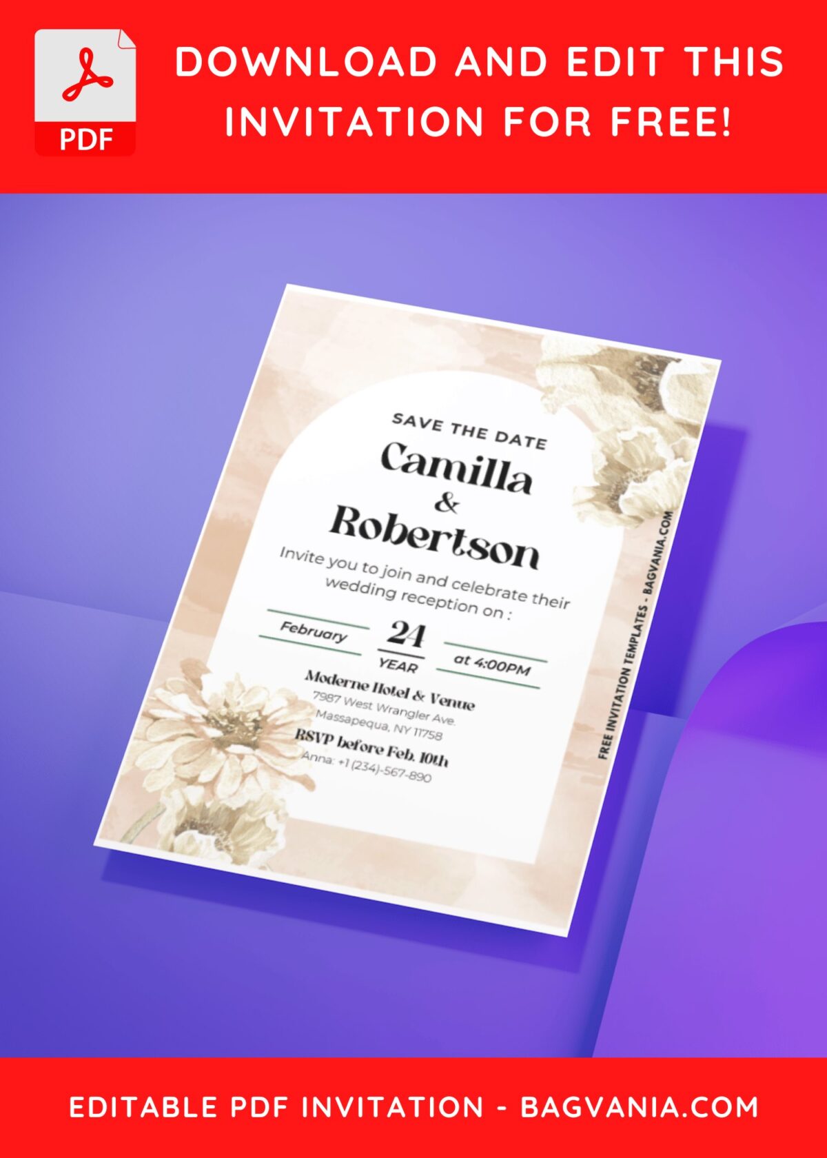(Easily Edit PDF Invitation) Garden Romance Nuptial Wedding Invitation H