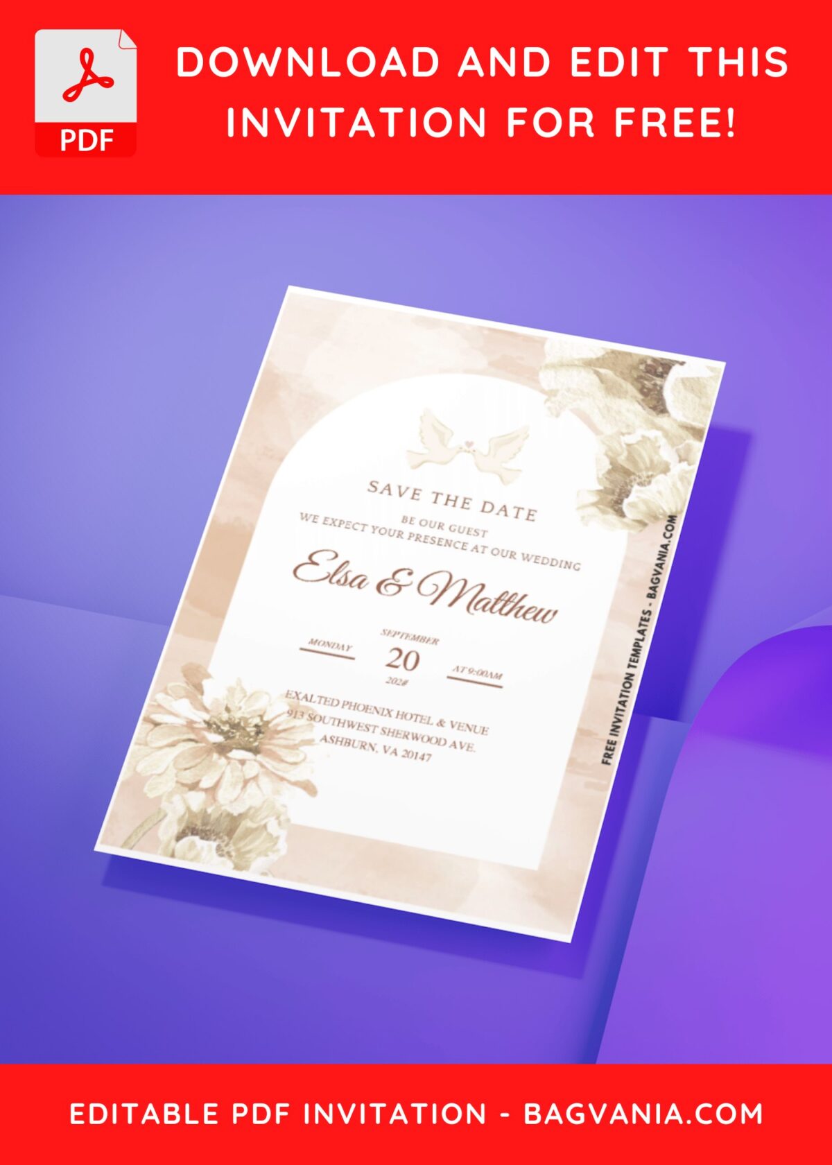 (Easily Edit PDF Invitation) Minimalist Watercolor Floral Wedding Invitation H