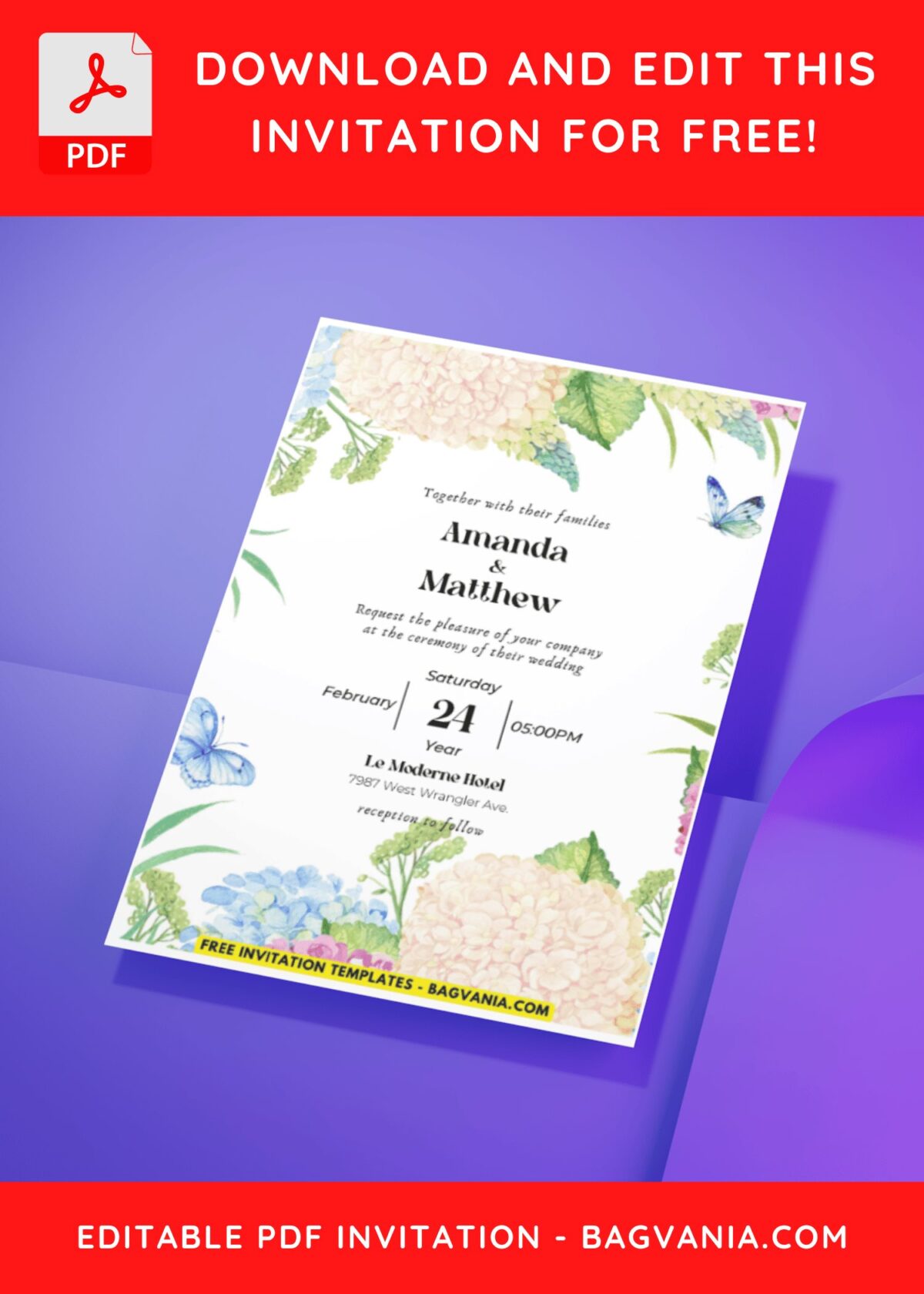 (Easily Edit PDF Invitation) Watercolor Wildflowers Wedding Invitation H