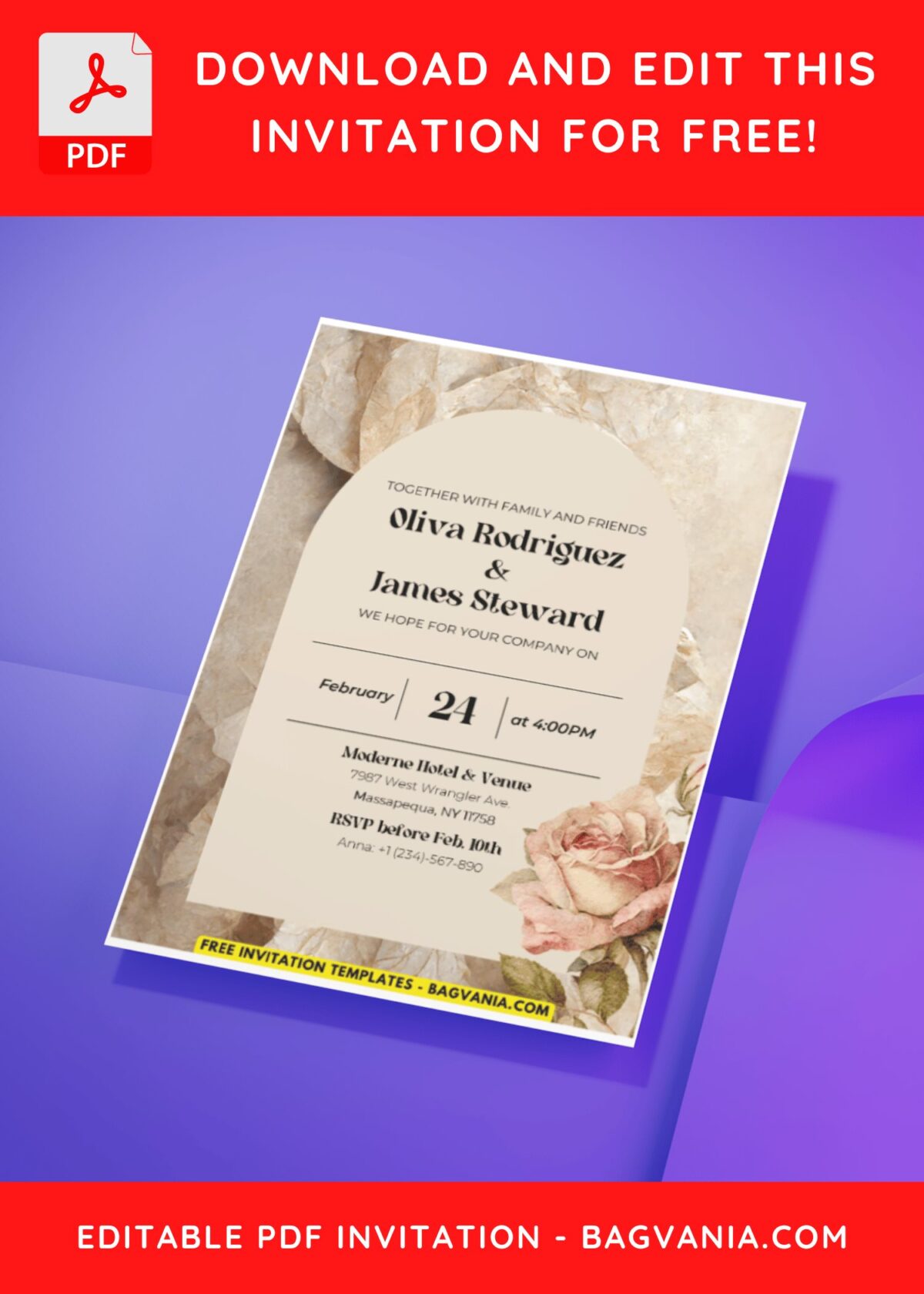 (Easily Edit PDF Invitation) Romantic Dusty Rose Wedding Invitation H